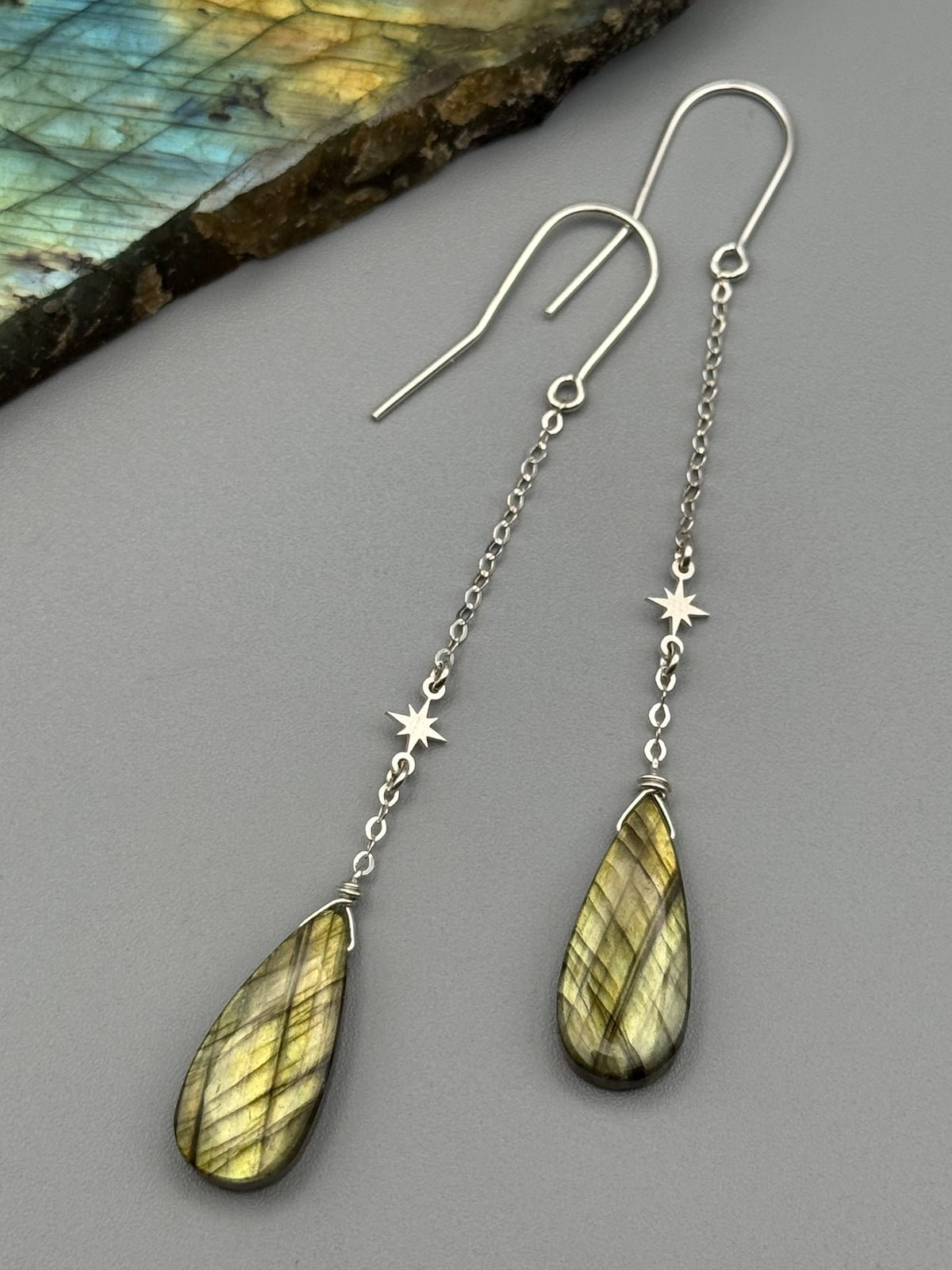 •STARFALL• golden labradorite tear + silver earrings