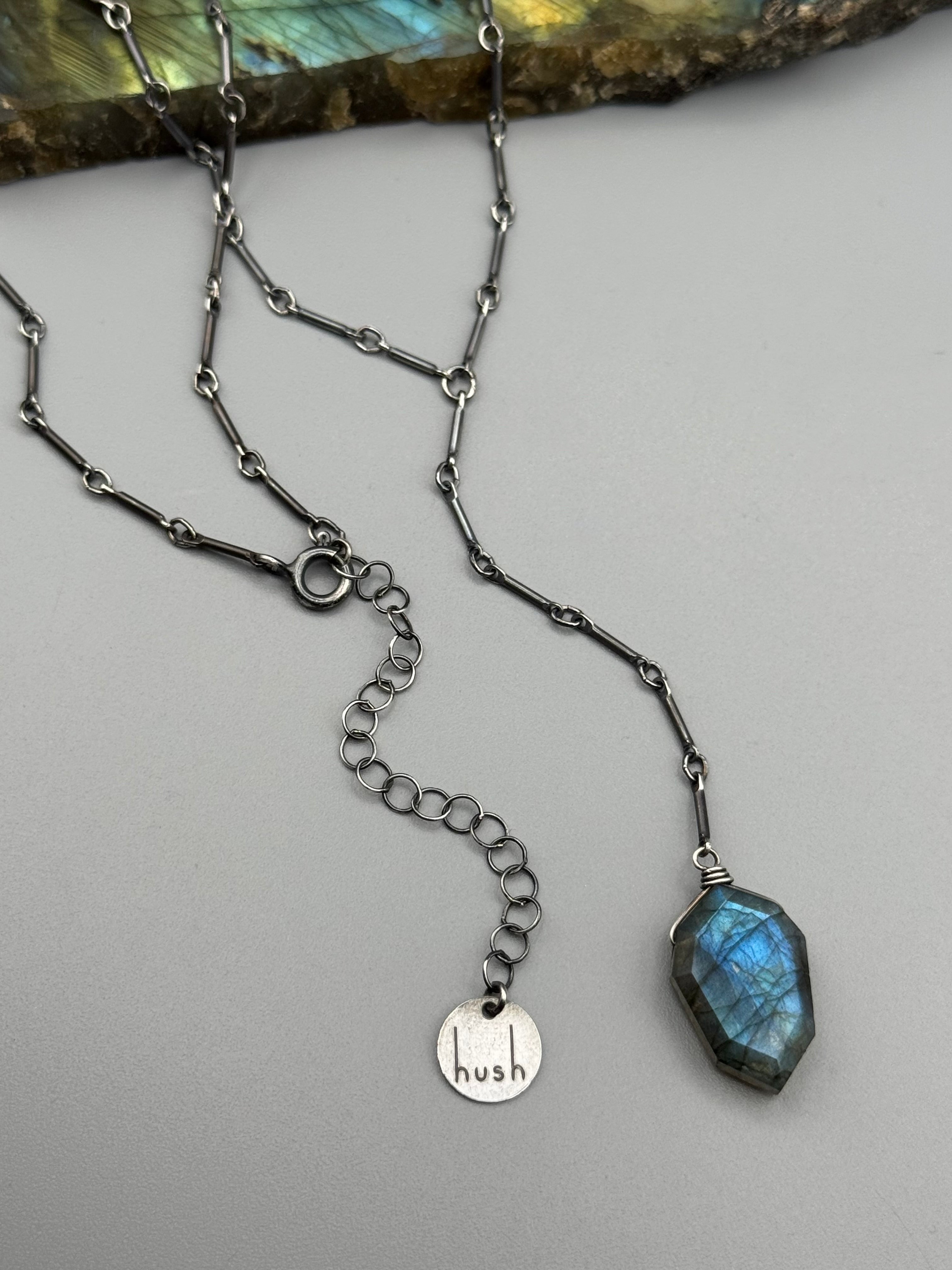 •STICKS & STONE• labradorite petal + silver necklace (18"-20" + 3" drop)