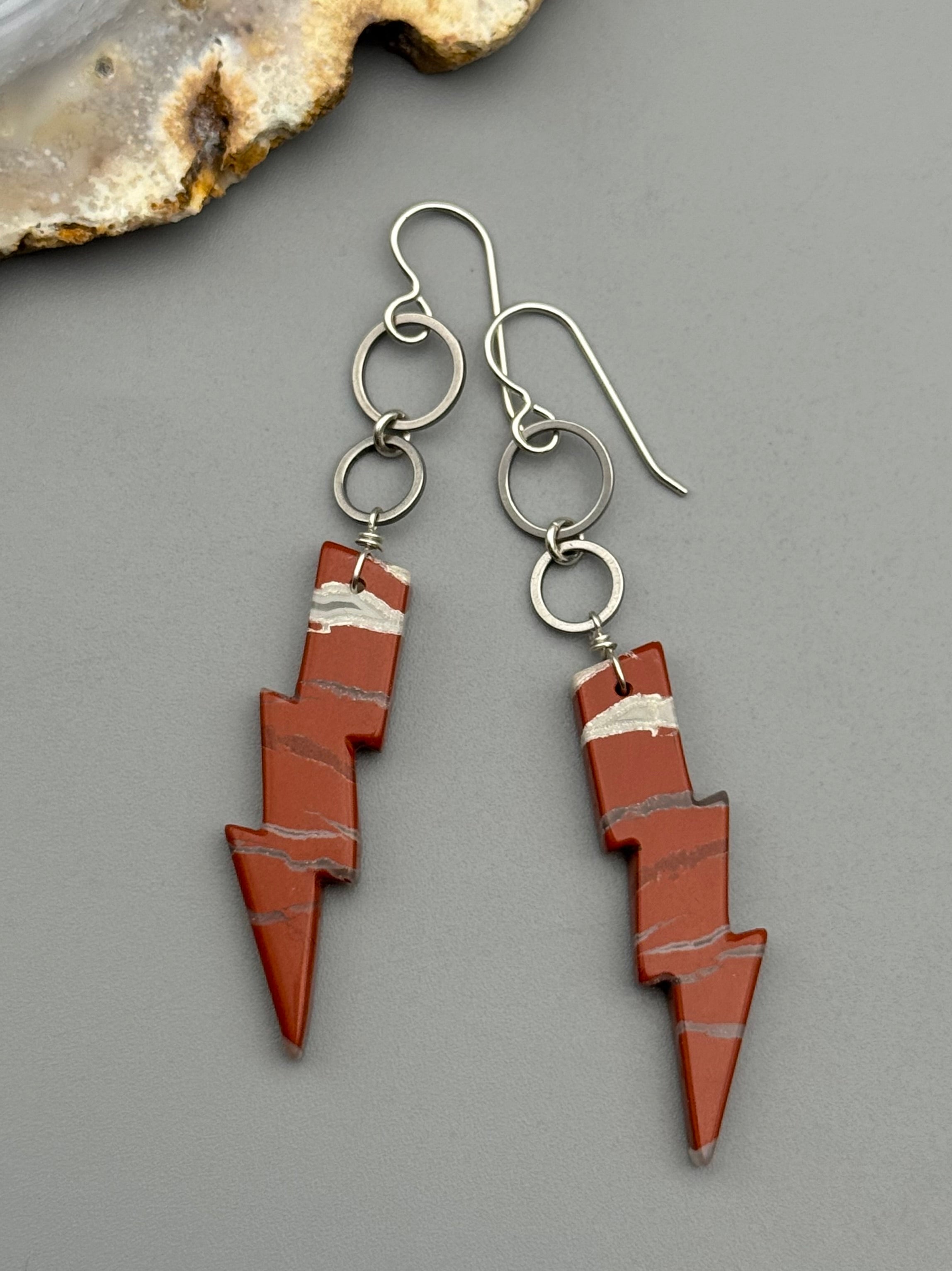•4 OF CUPS• red jasper bolt + silver earrings