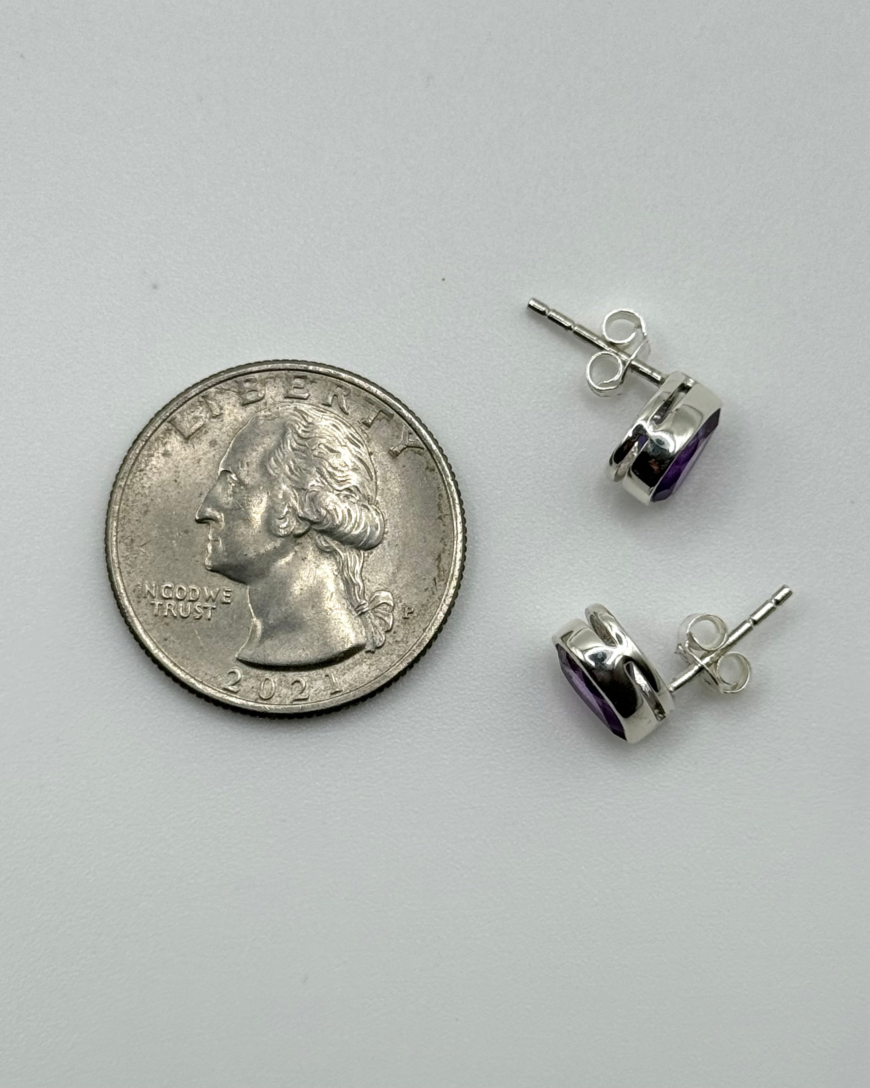 •FACETED AMETHYST - LIL' TEARDROP• silver bezel set stud earrings