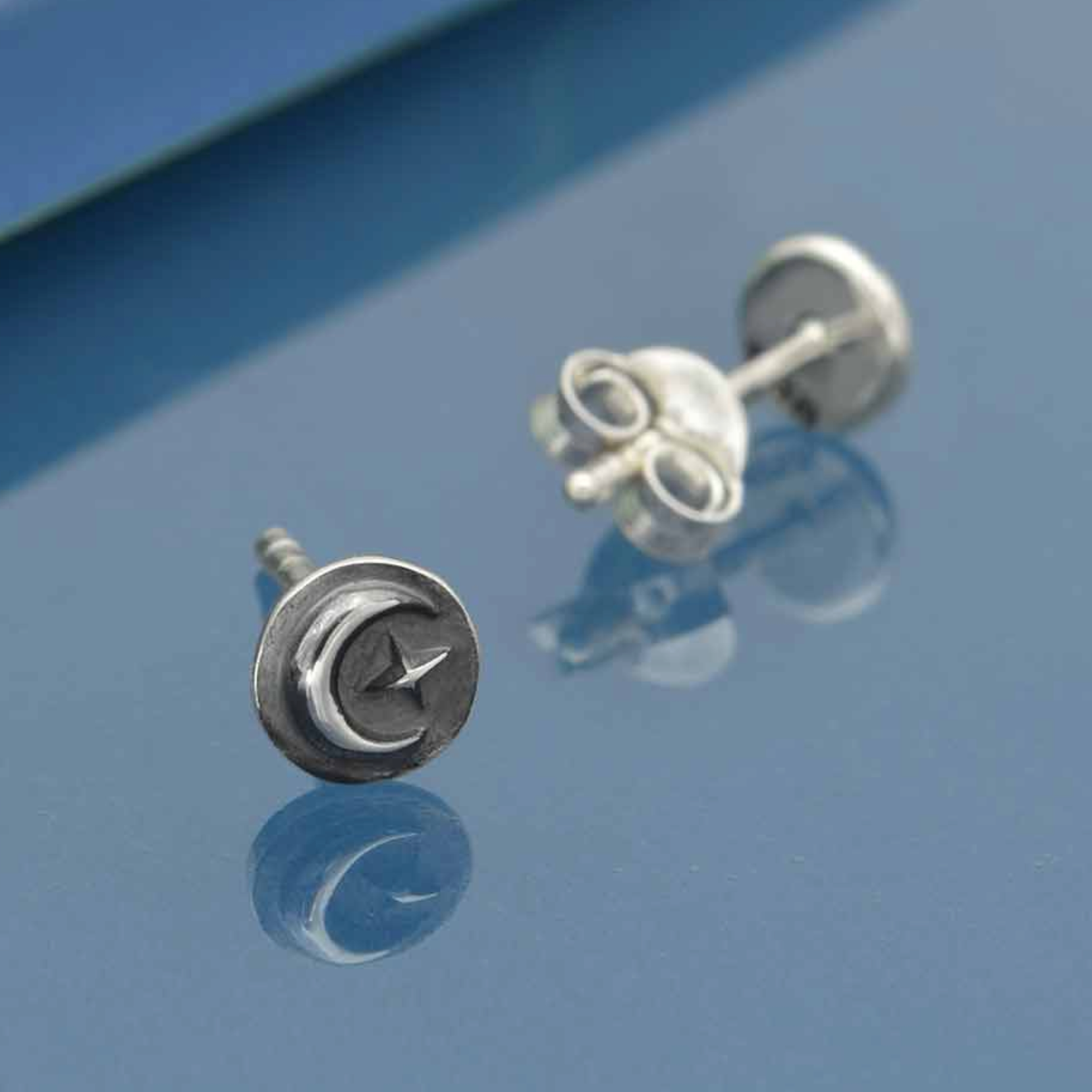 •TINY MOON & STAR COIN• recycled silver stud earrings