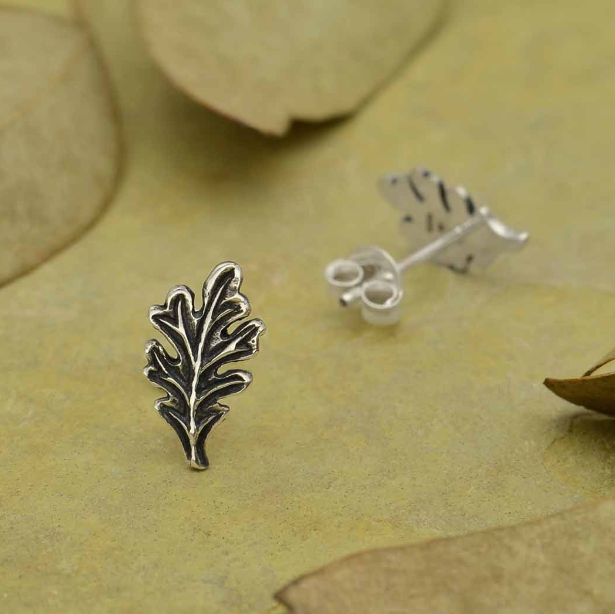•OAK LEAF• recycled silver stud earrings