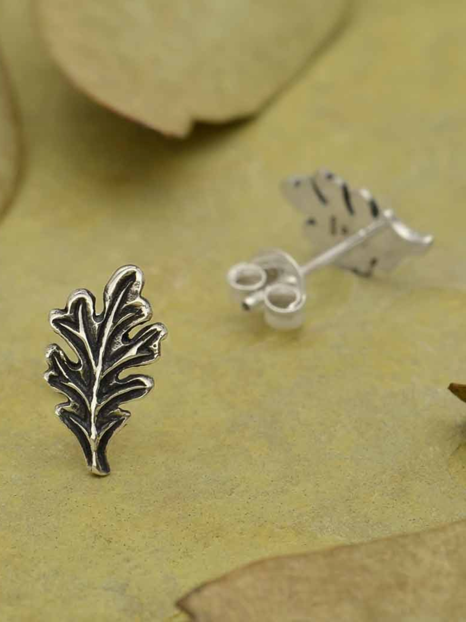 •OAK LEAF• recycled silver stud earrings