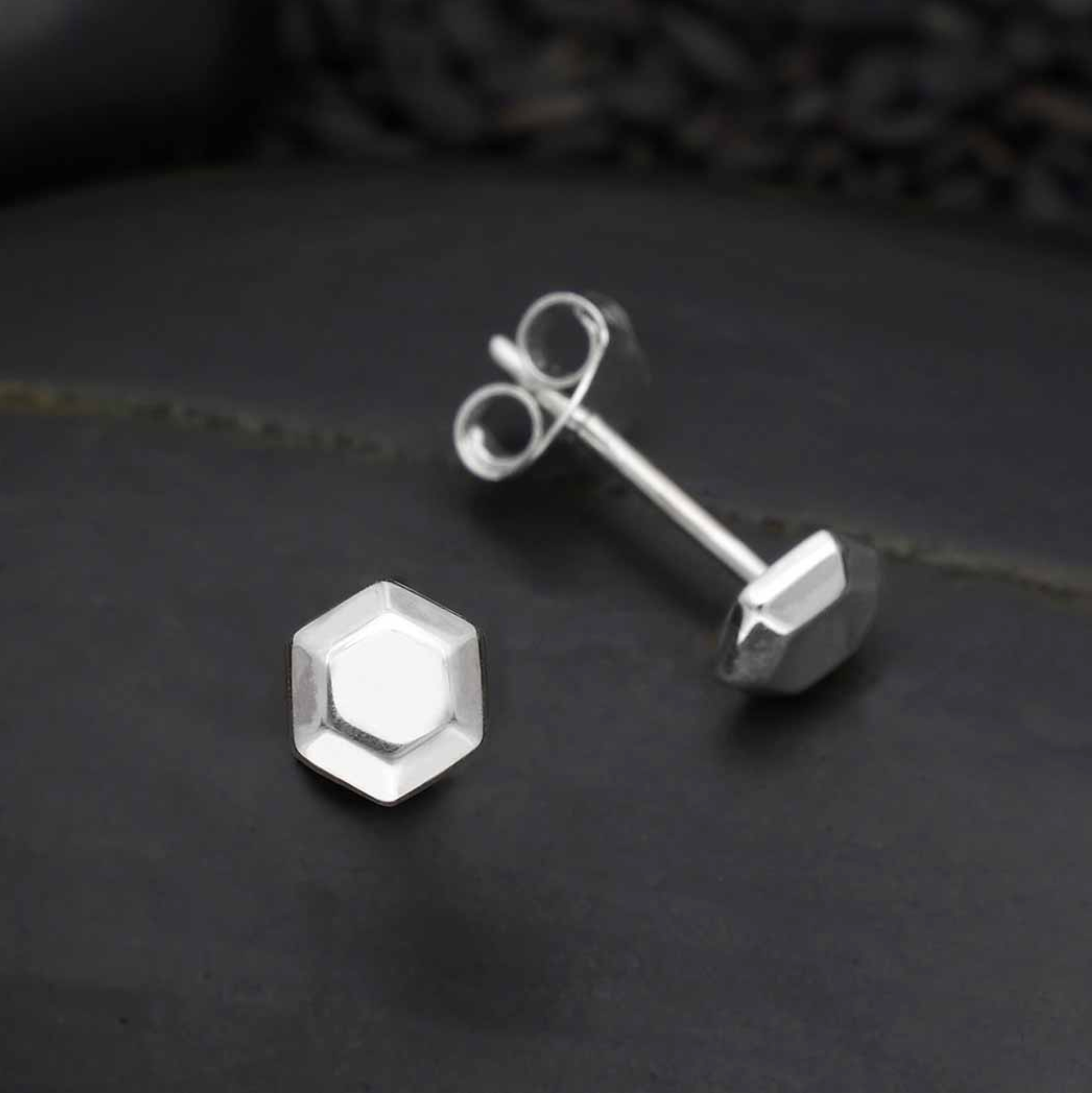•TINY HEX NUGGET• silver stud earrings