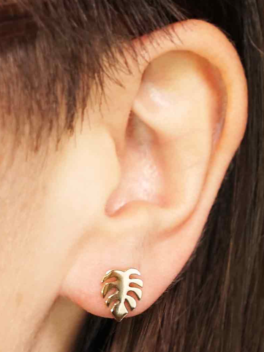 •SMALL FLAT MONSTERA• bronze stud earrings