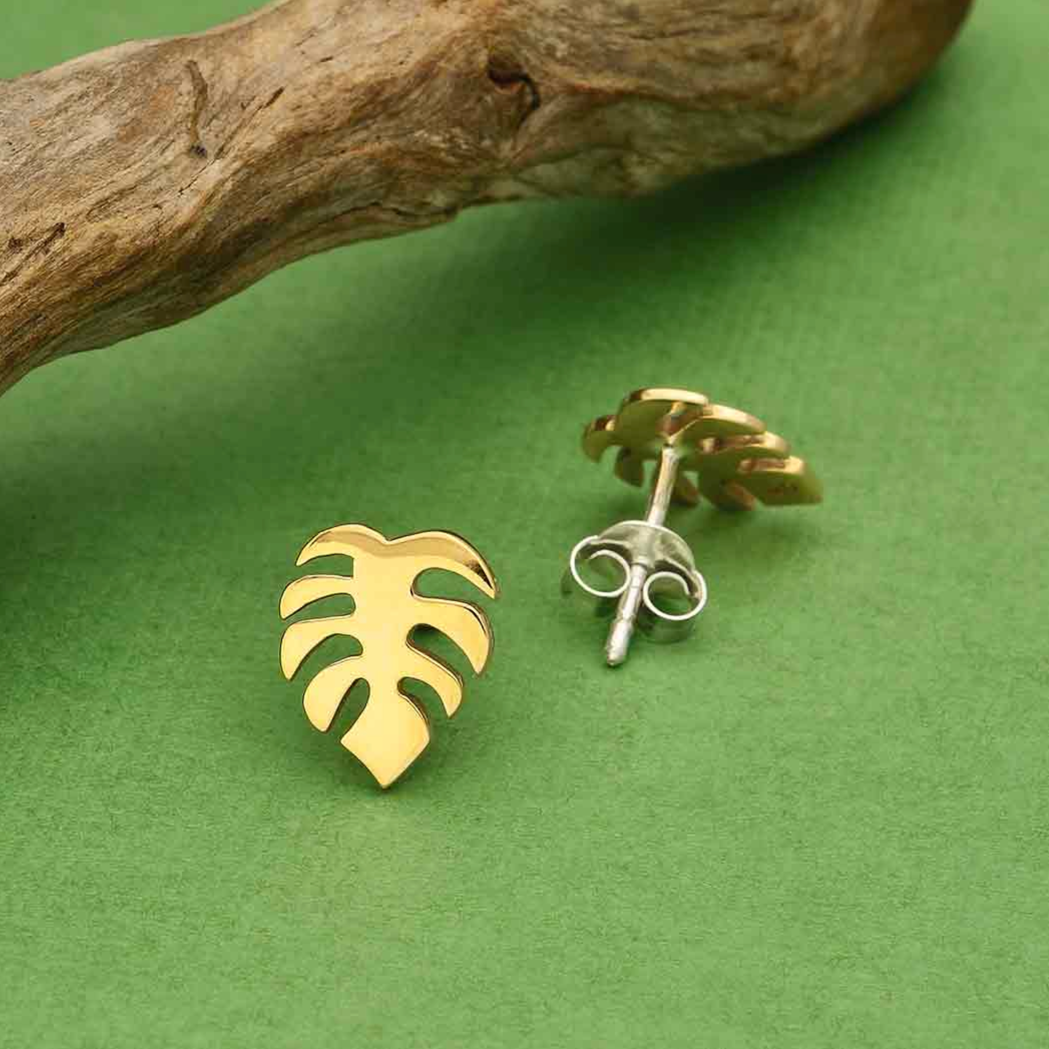 • SMALL FLAT MONSTERA • bronze stud earrings