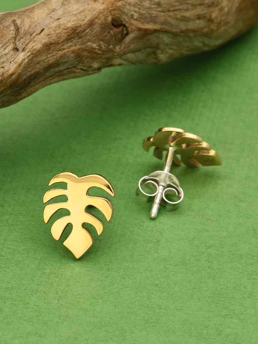 •SMALL FLAT MONSTERA• bronze stud earrings