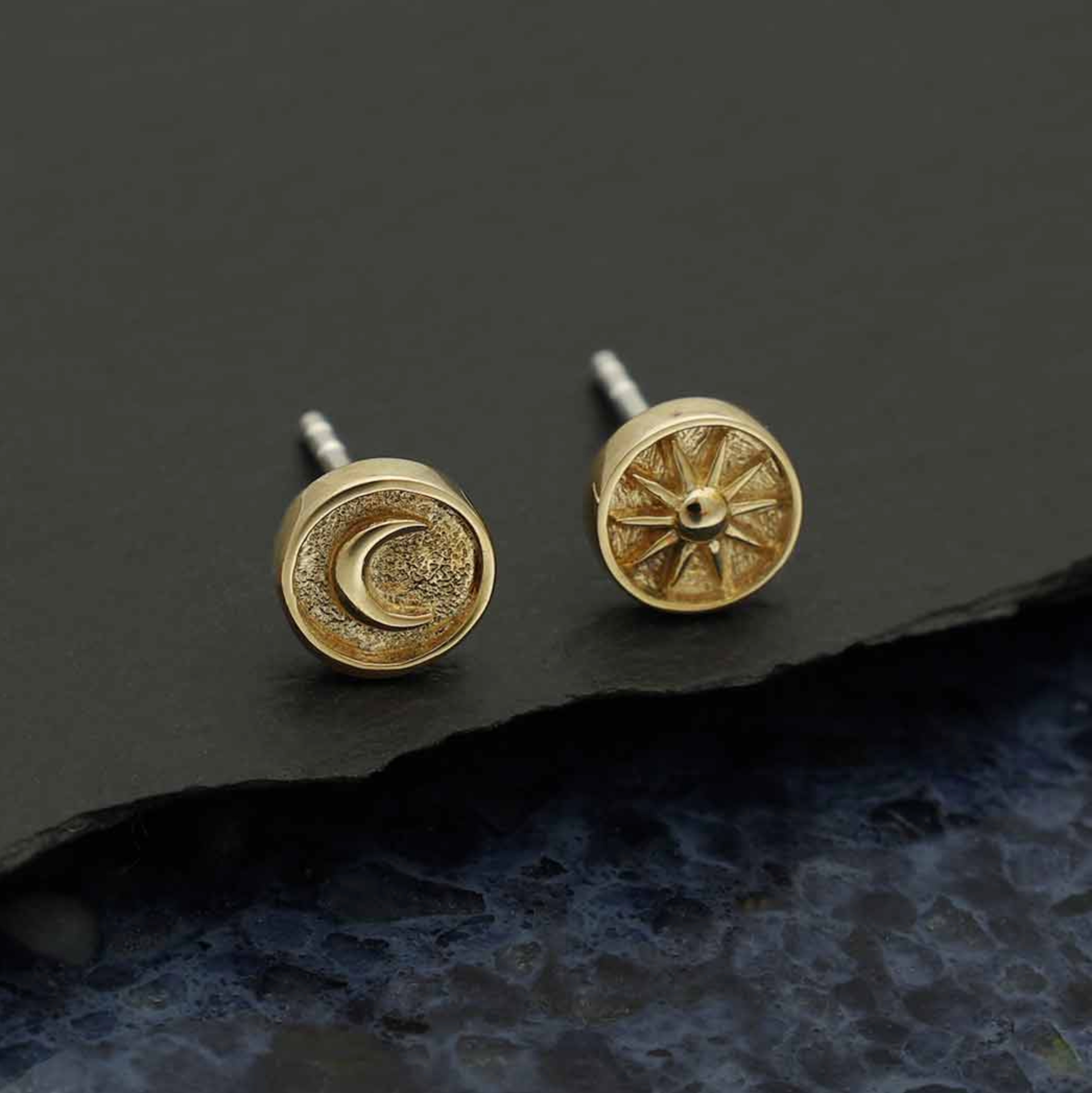 •SUN & MOON COIN• bronze stud earrings