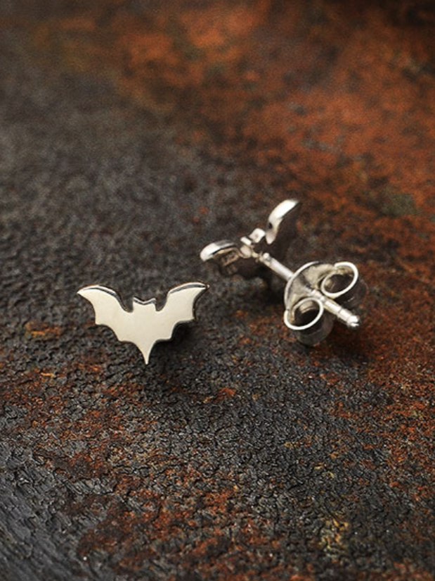 •SMALL FLAT BAT• silver stud earrings