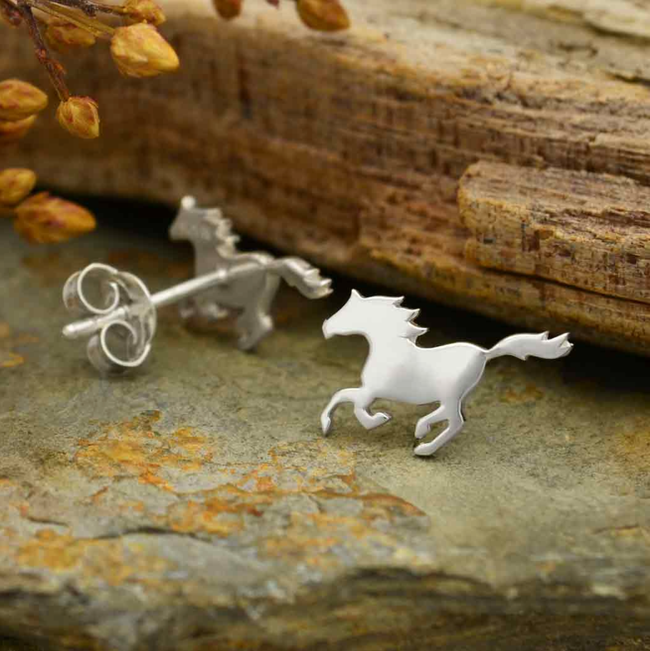 •RUNNING HORSE• recycled silver stud earrings