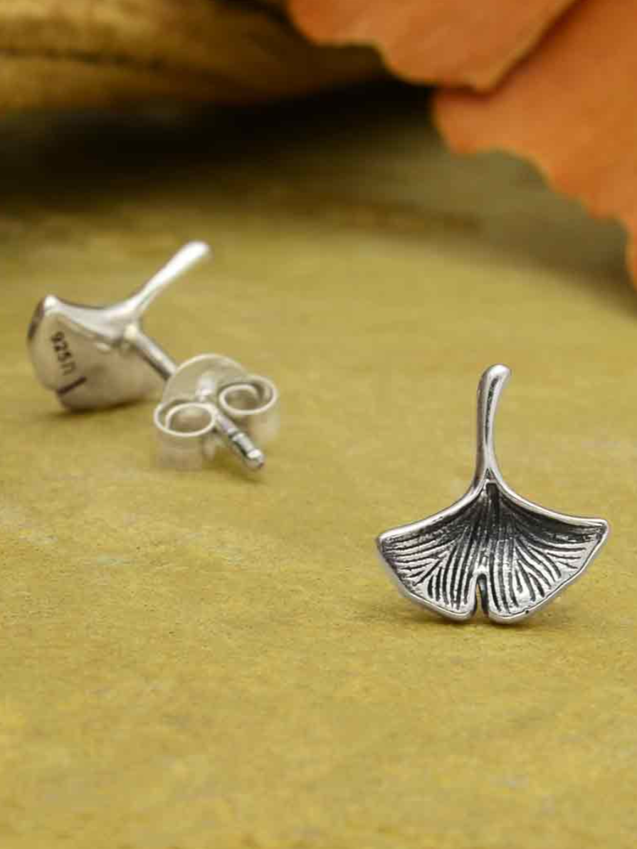 •GINKGO• recycled silver stud earrings