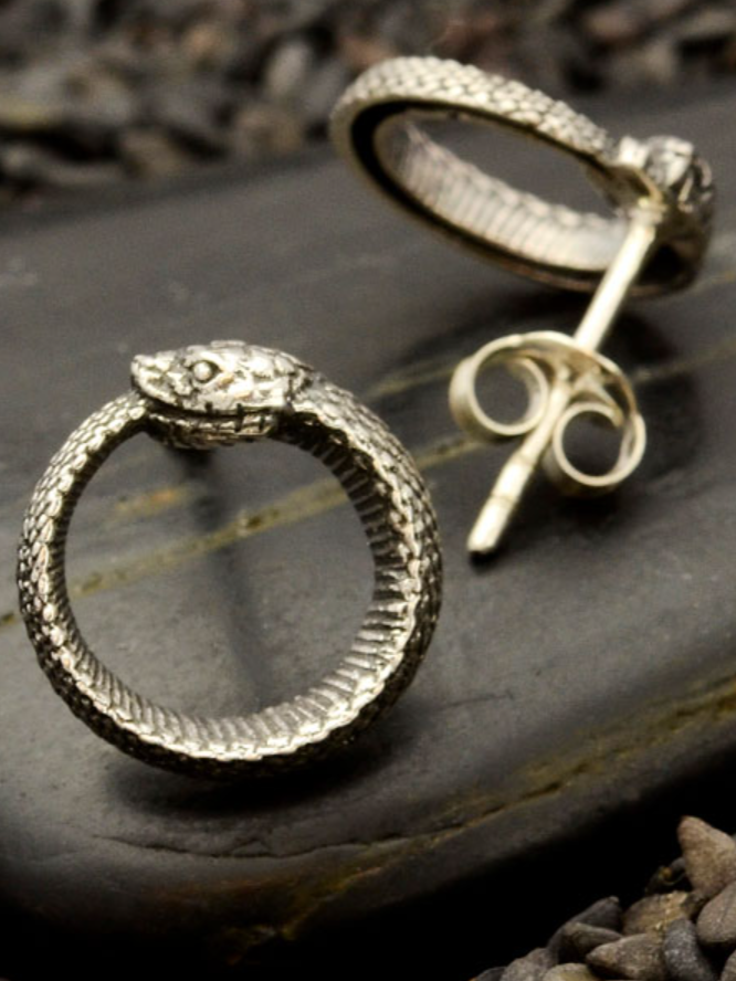 •OUROBOROS SNAKE• silver stud earrings