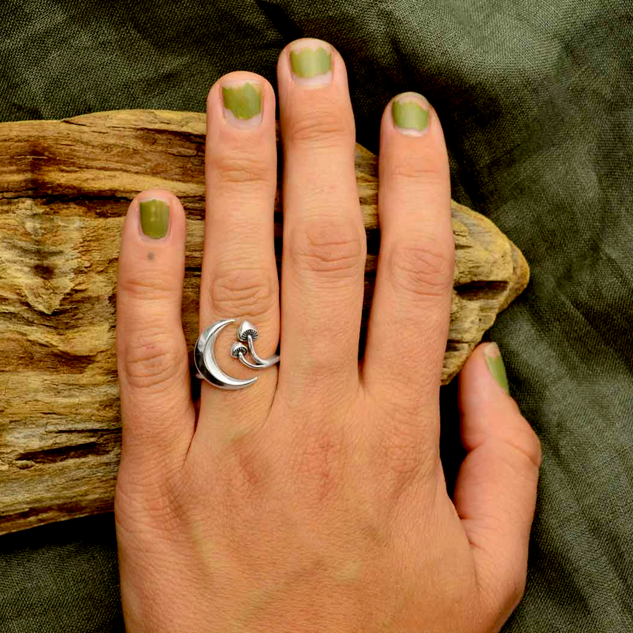 •MOON & SHROOM• adjustable recycled silver ring