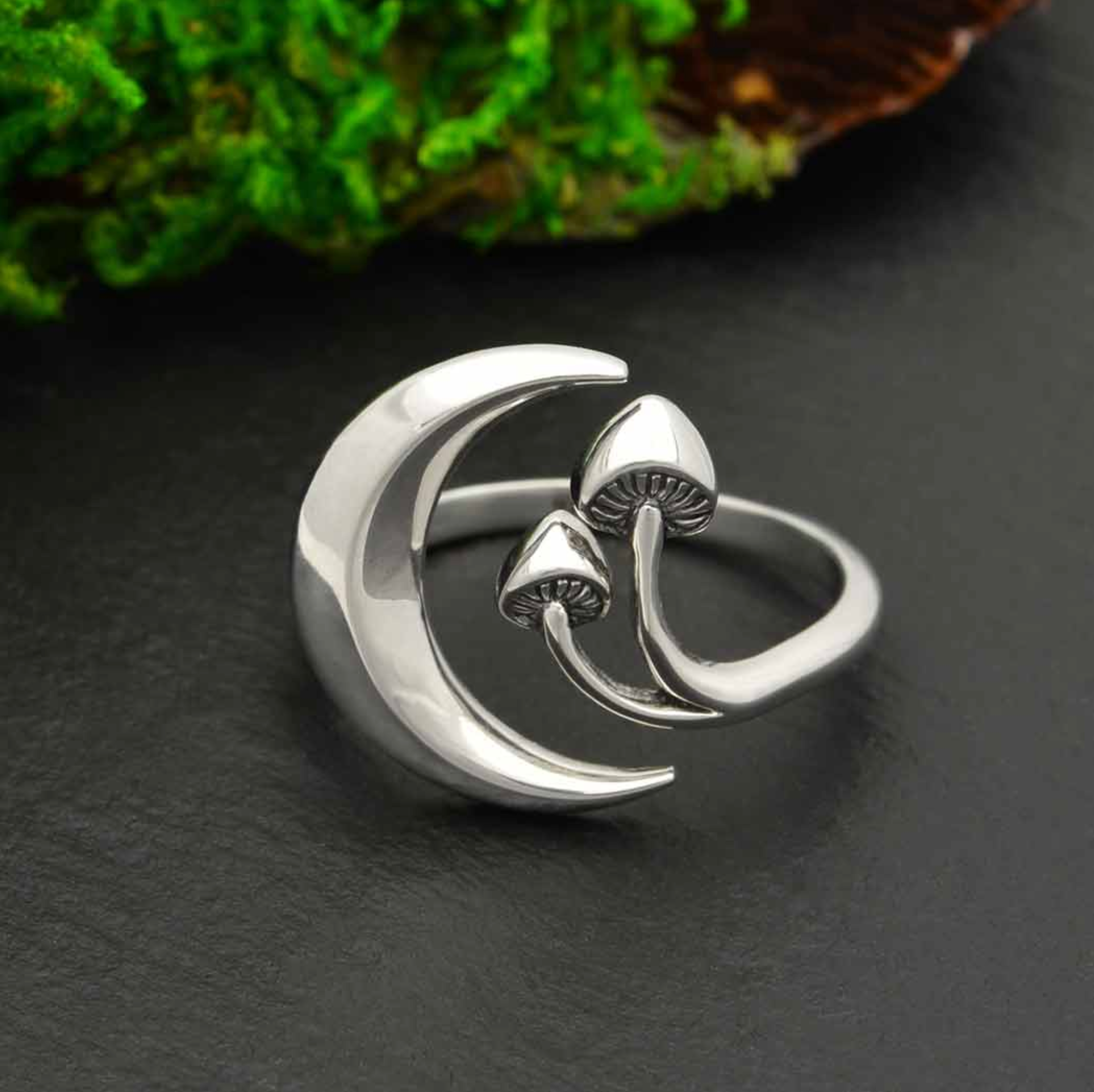 •MOON & SHROOM• adjustable recycled silver ring