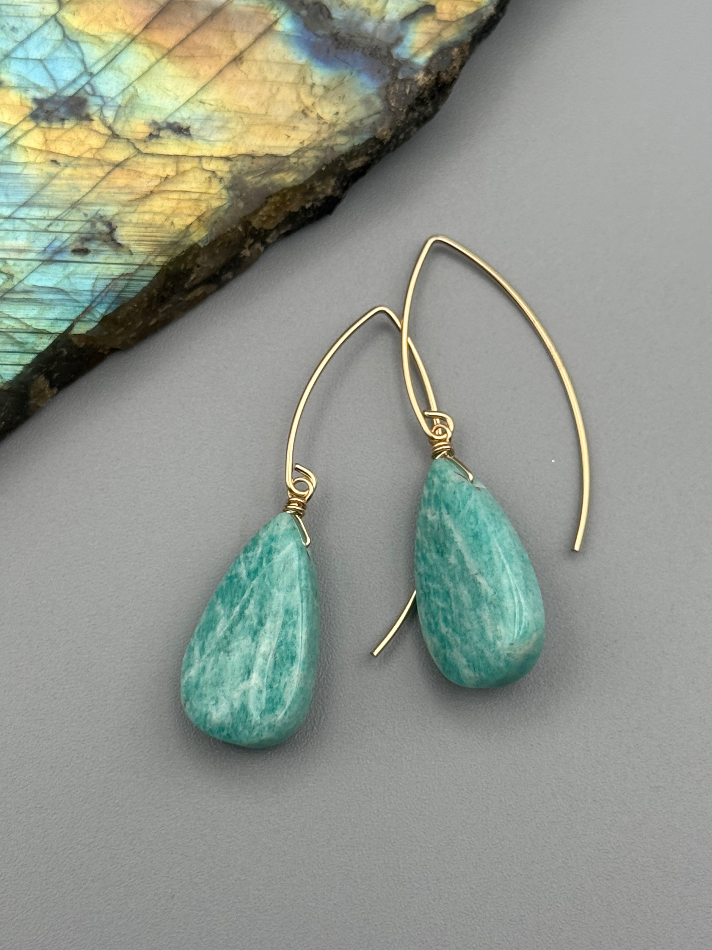 •STRAY• amazonite tear + gold earrings