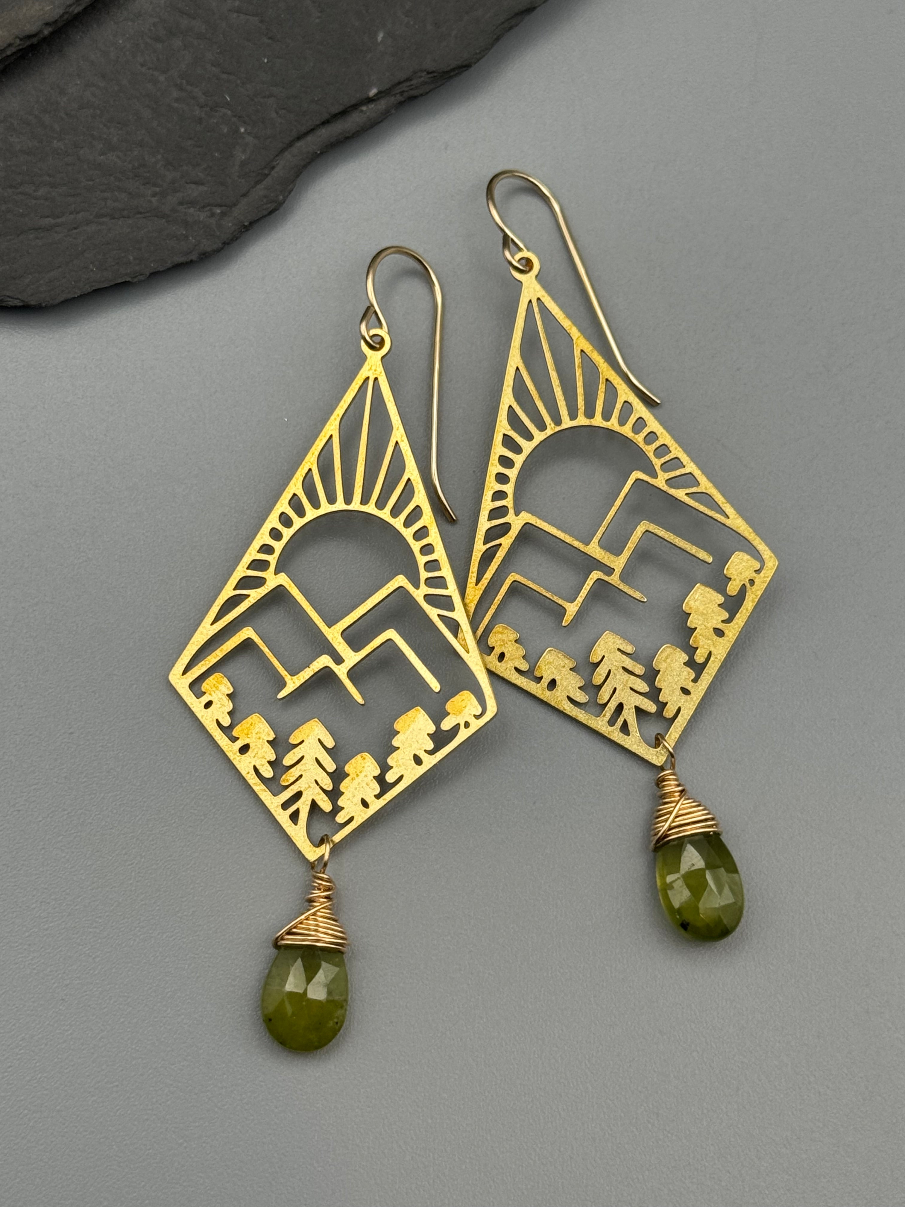 •DECO MOUNTAIN PINES• gold earrings (various stones)