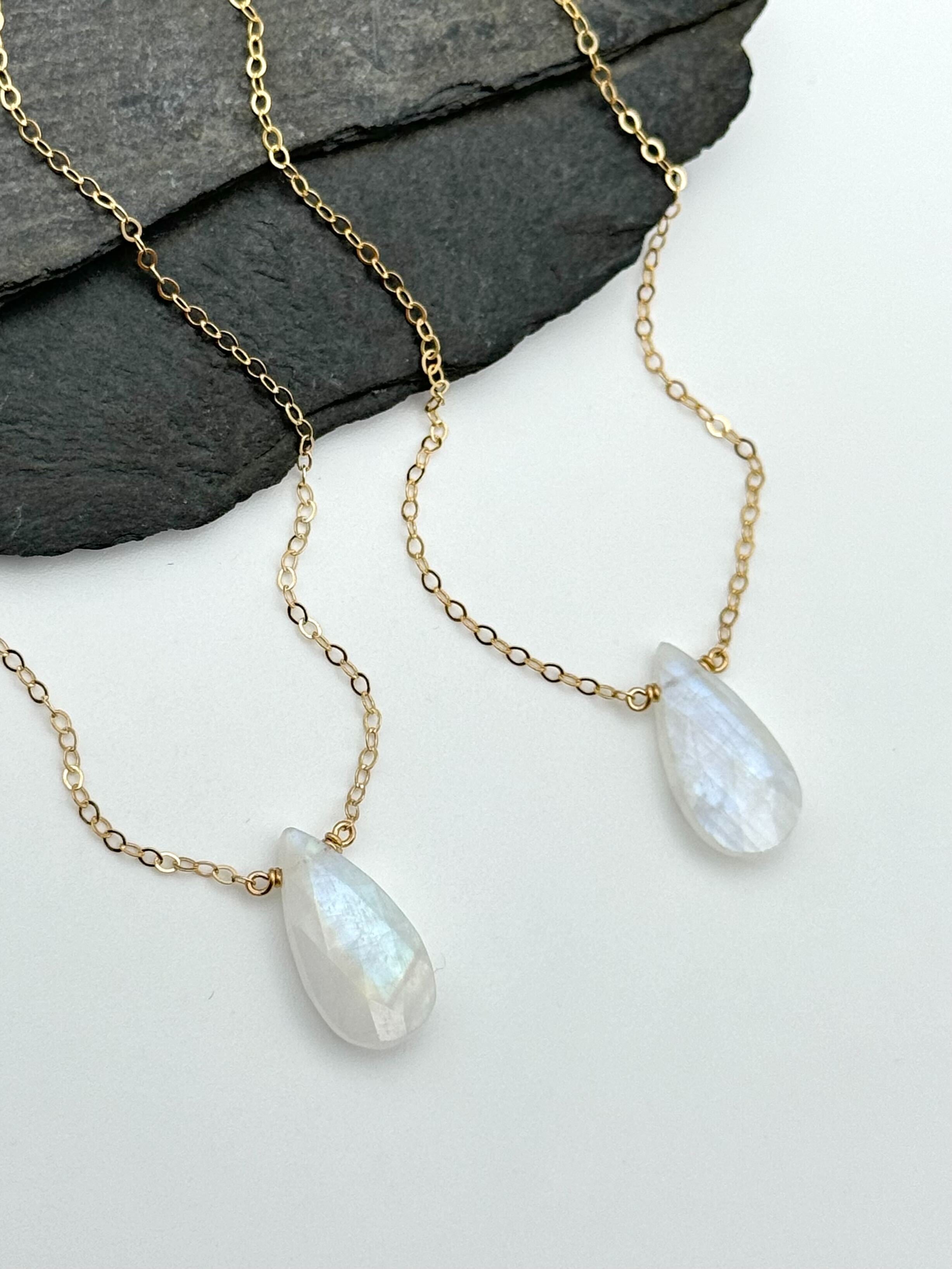 •STRAY• faceted rainbow moonstone teardrop + gold necklace (various lengths)