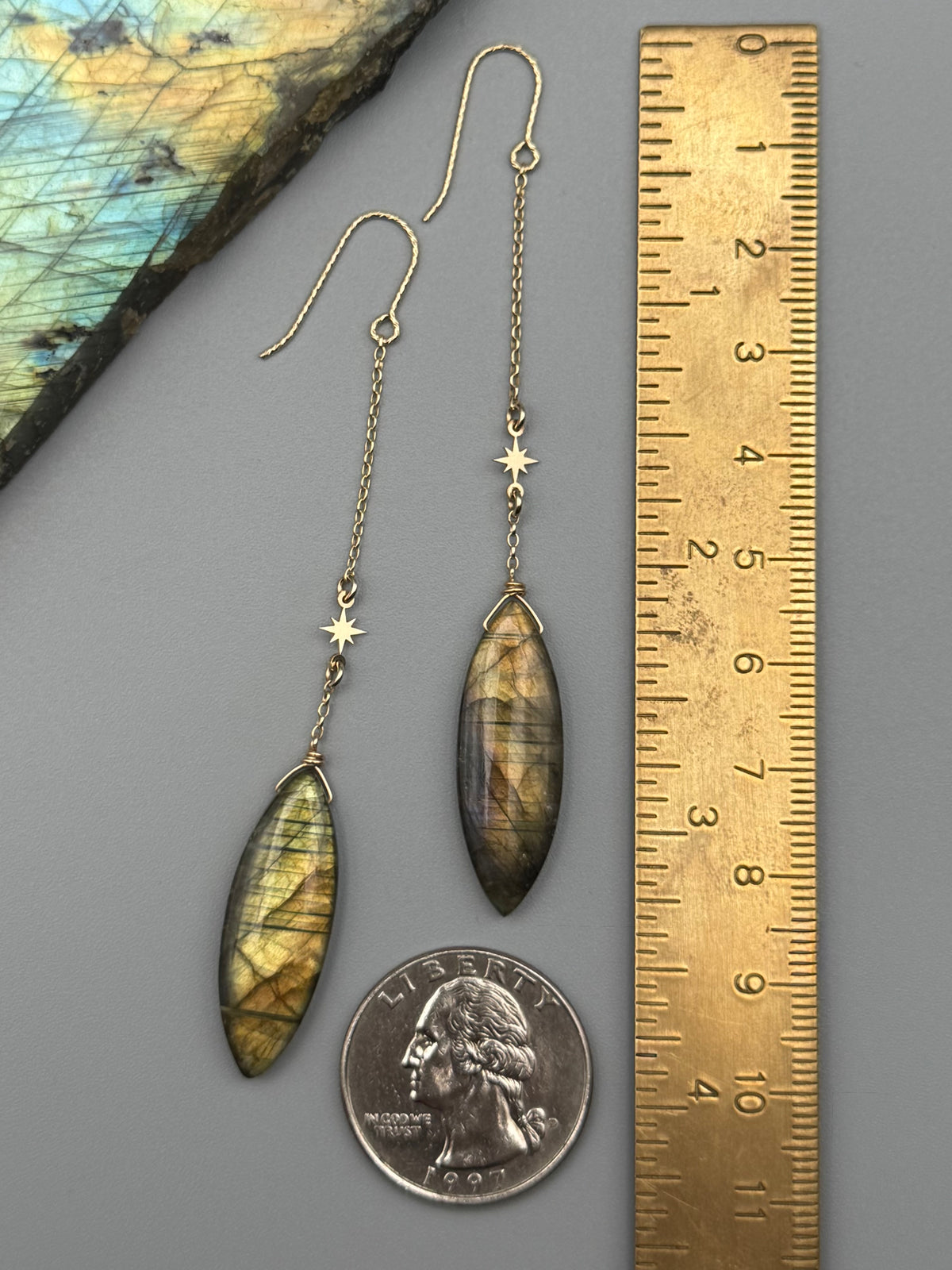 •STARFALL• golden labradorite marquise + gold earrings