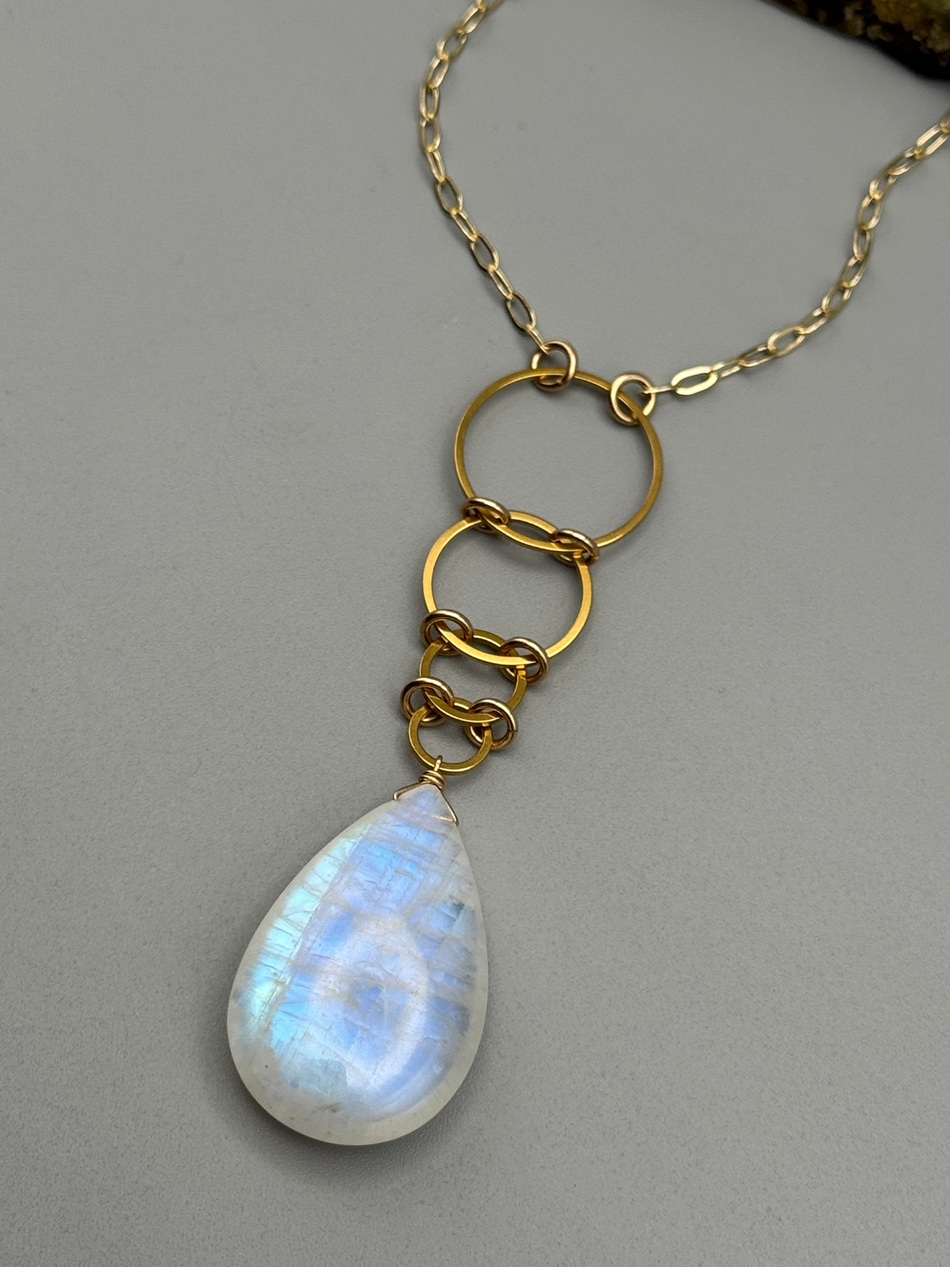 •EOWYN• rainbow moonstone + gold necklace (28"-30" long)
