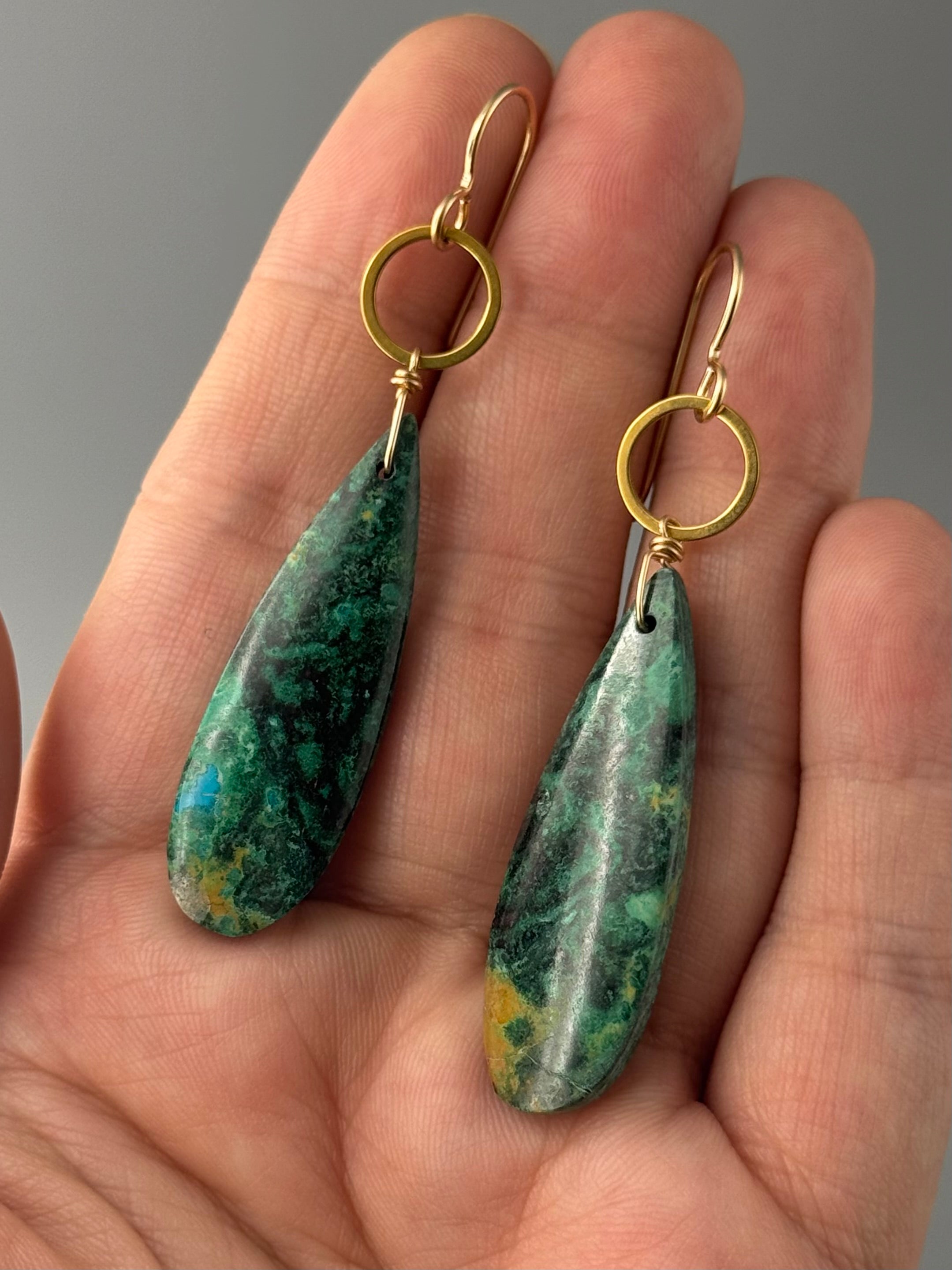 •LUNA• malachite chrysocolla + gold earrings
