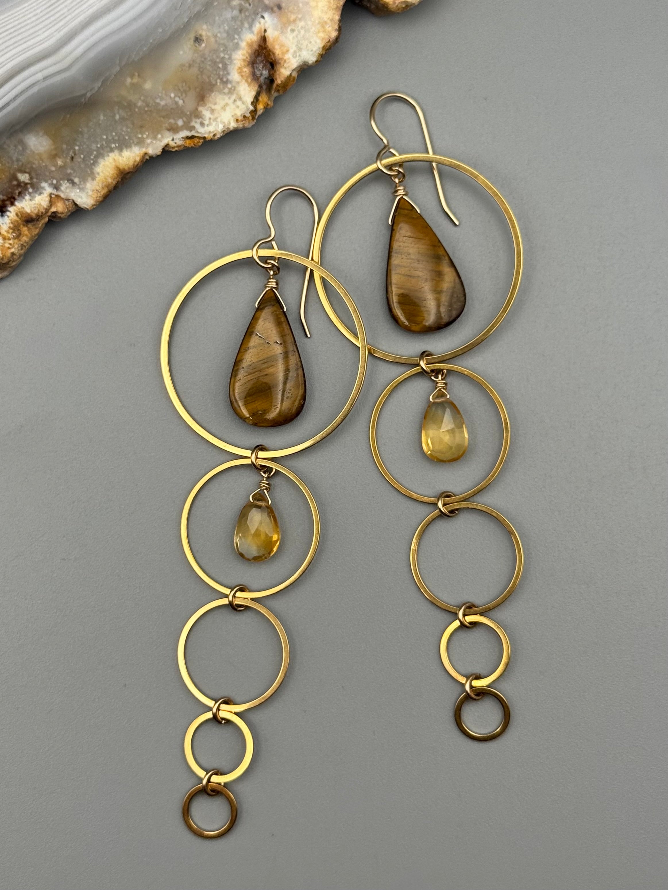 •10 OF CUPS• tiger eye + citrine gold earrings