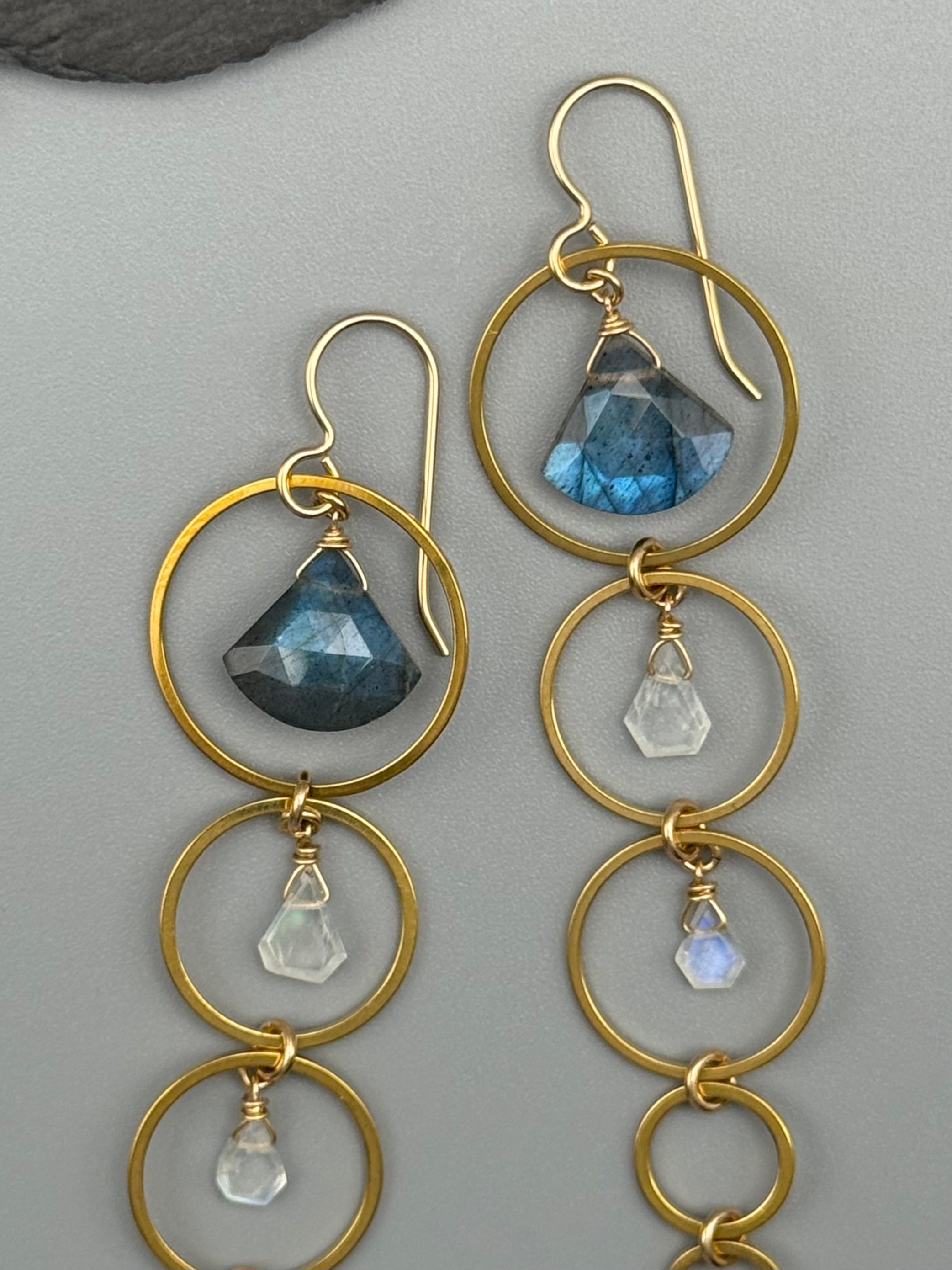 •10 OF CUPS• labradorite + rainbow moonstone gold earrings