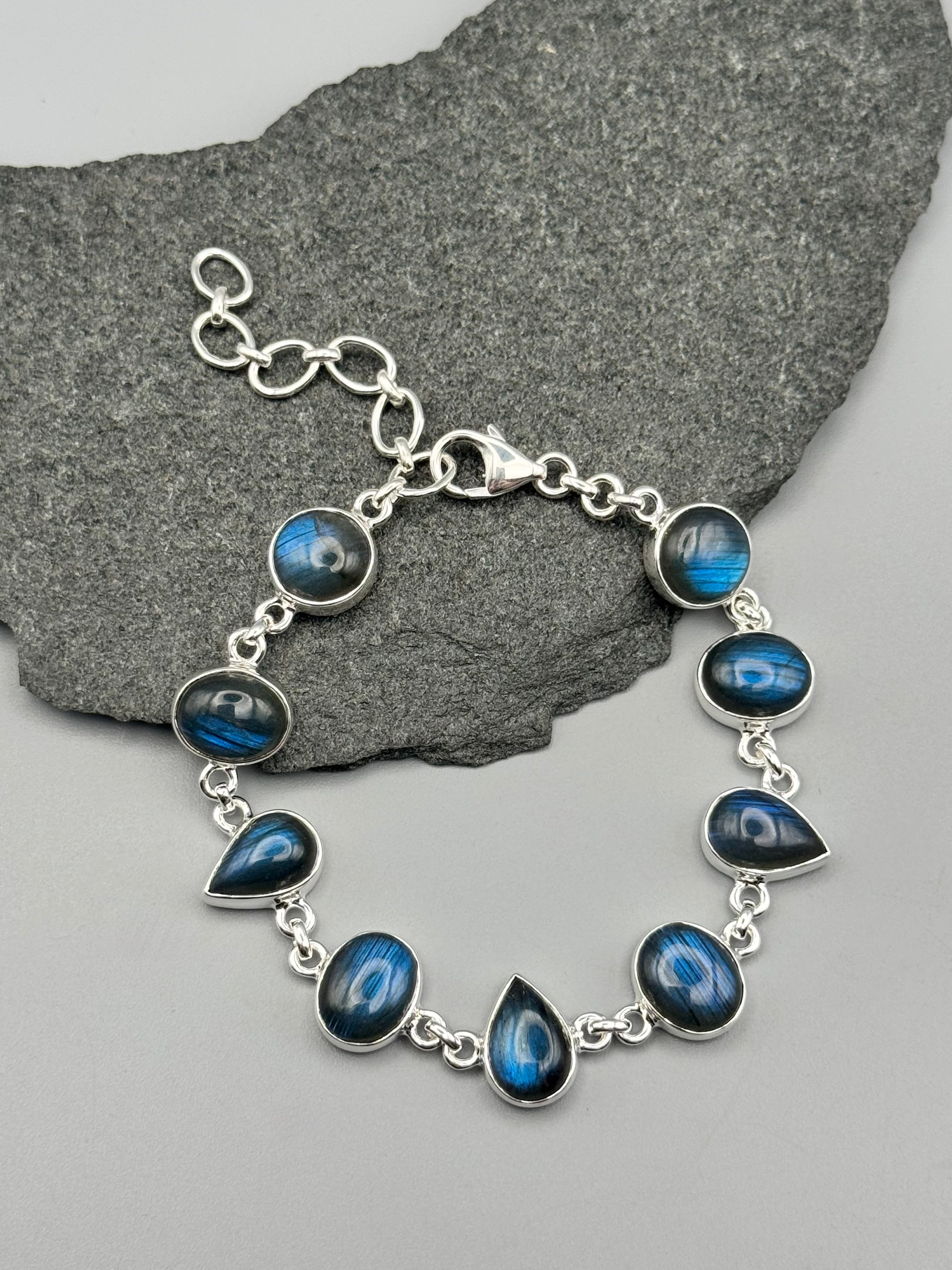 •LABRADORITE - LIL' GEO MIX - 2• linked silver bracelet (7.25" - 9")