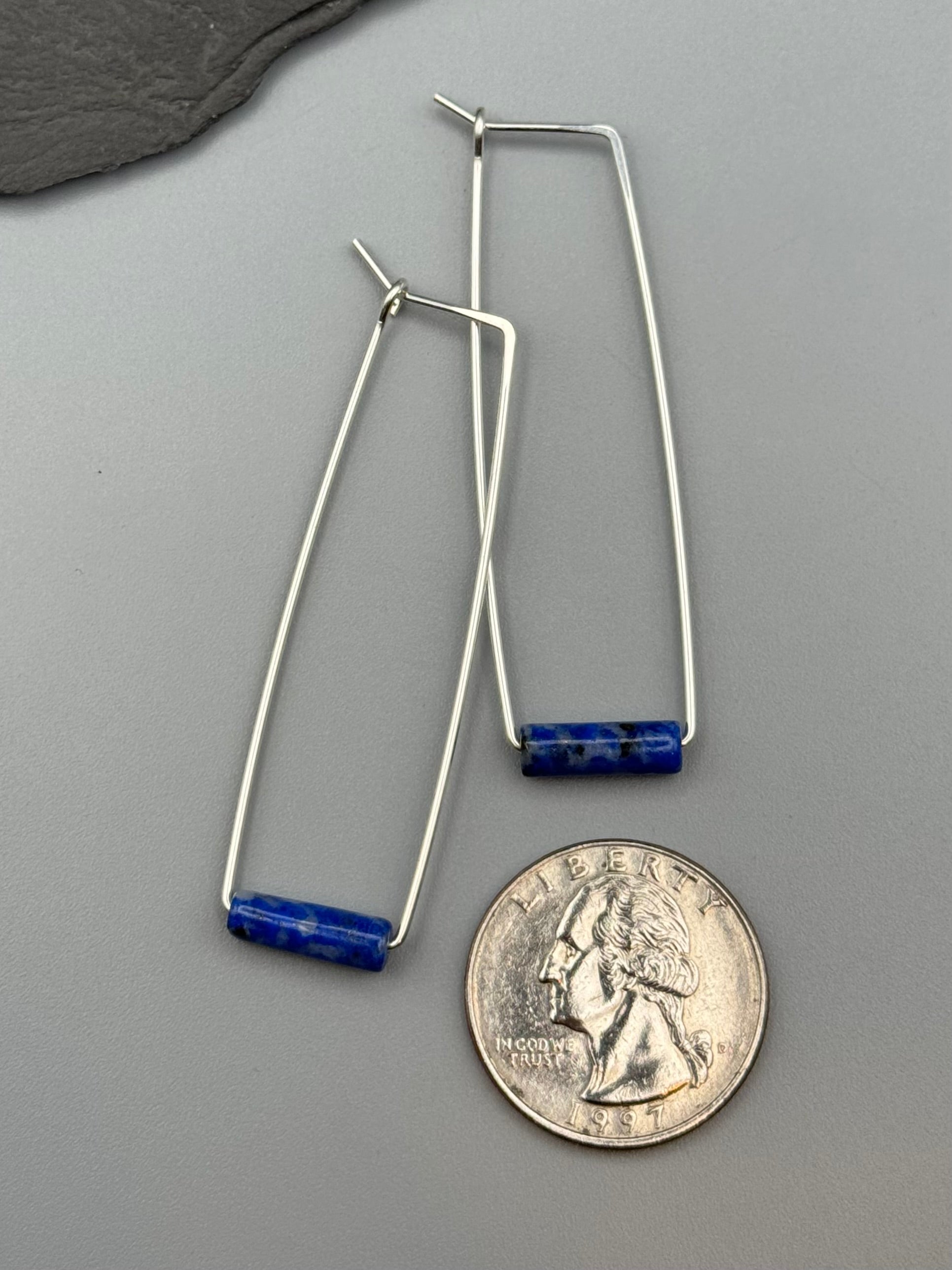 •RECTANGLE TUBE HOOP• lapis + silver earrings