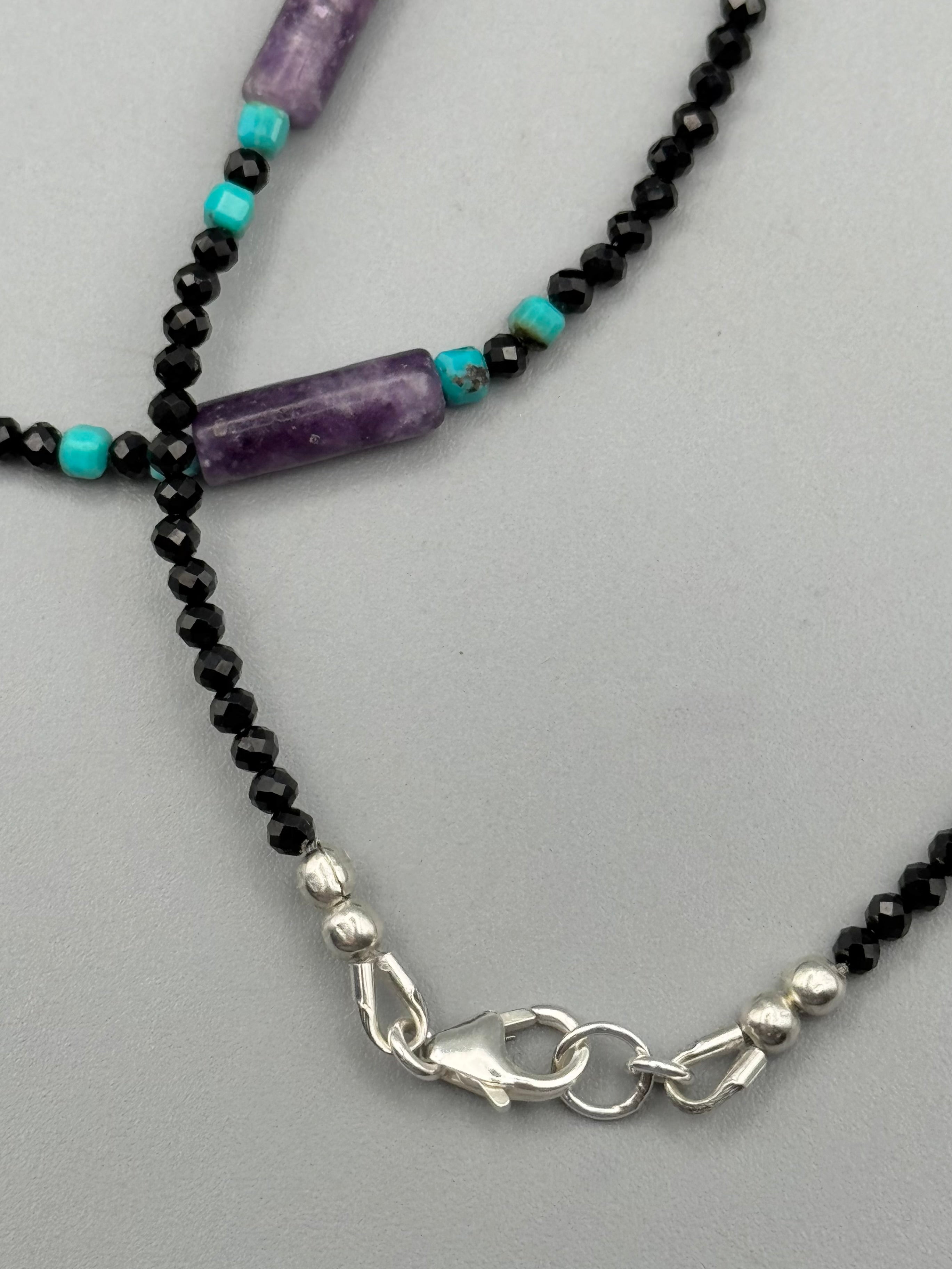 •LEPIDOLITE - MULTI-STONE STRAND• silver beaded necklace (19" long)