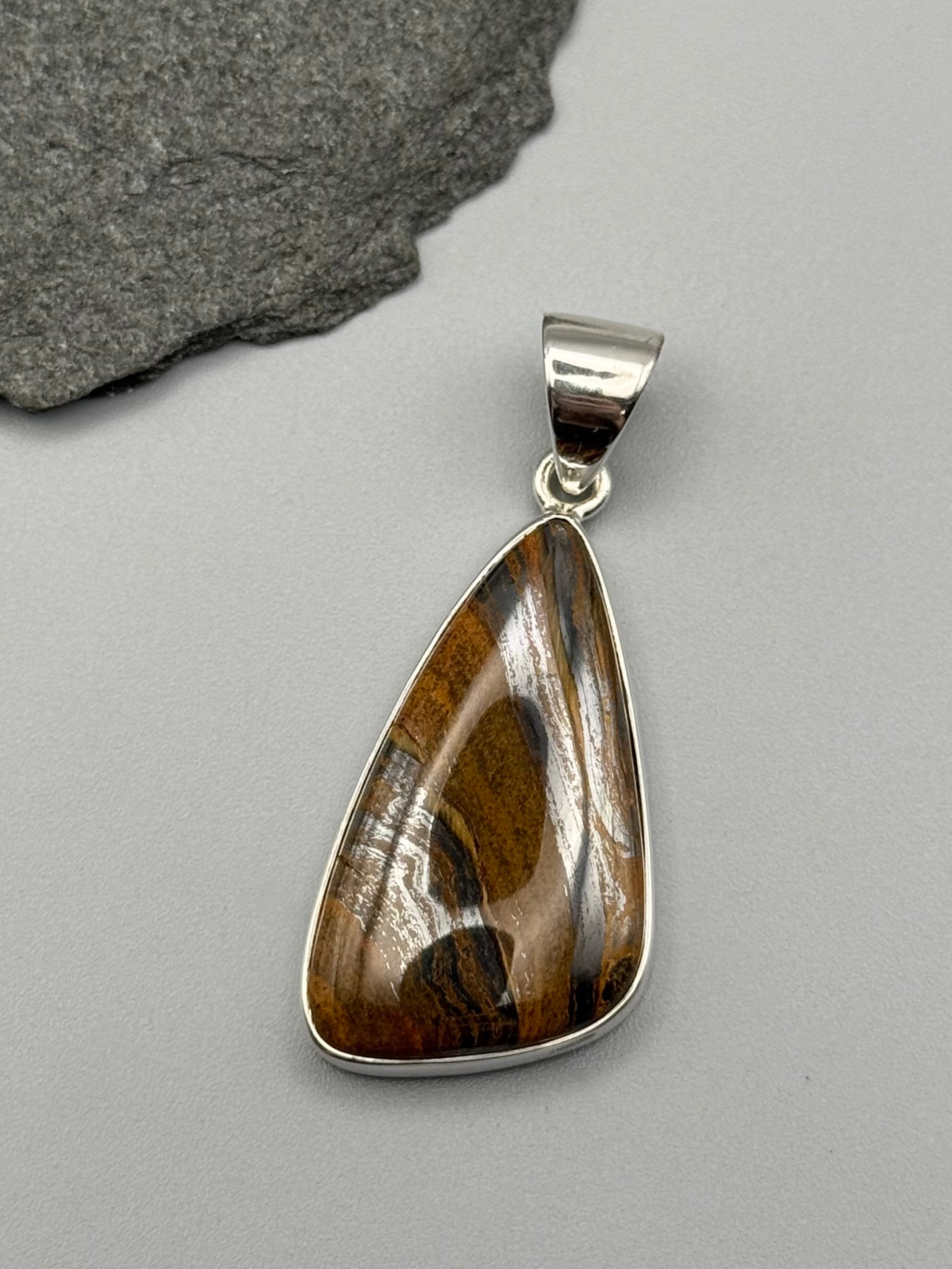 •TIGER IRON - SOFT TRIANGLE• sterling silver pendant