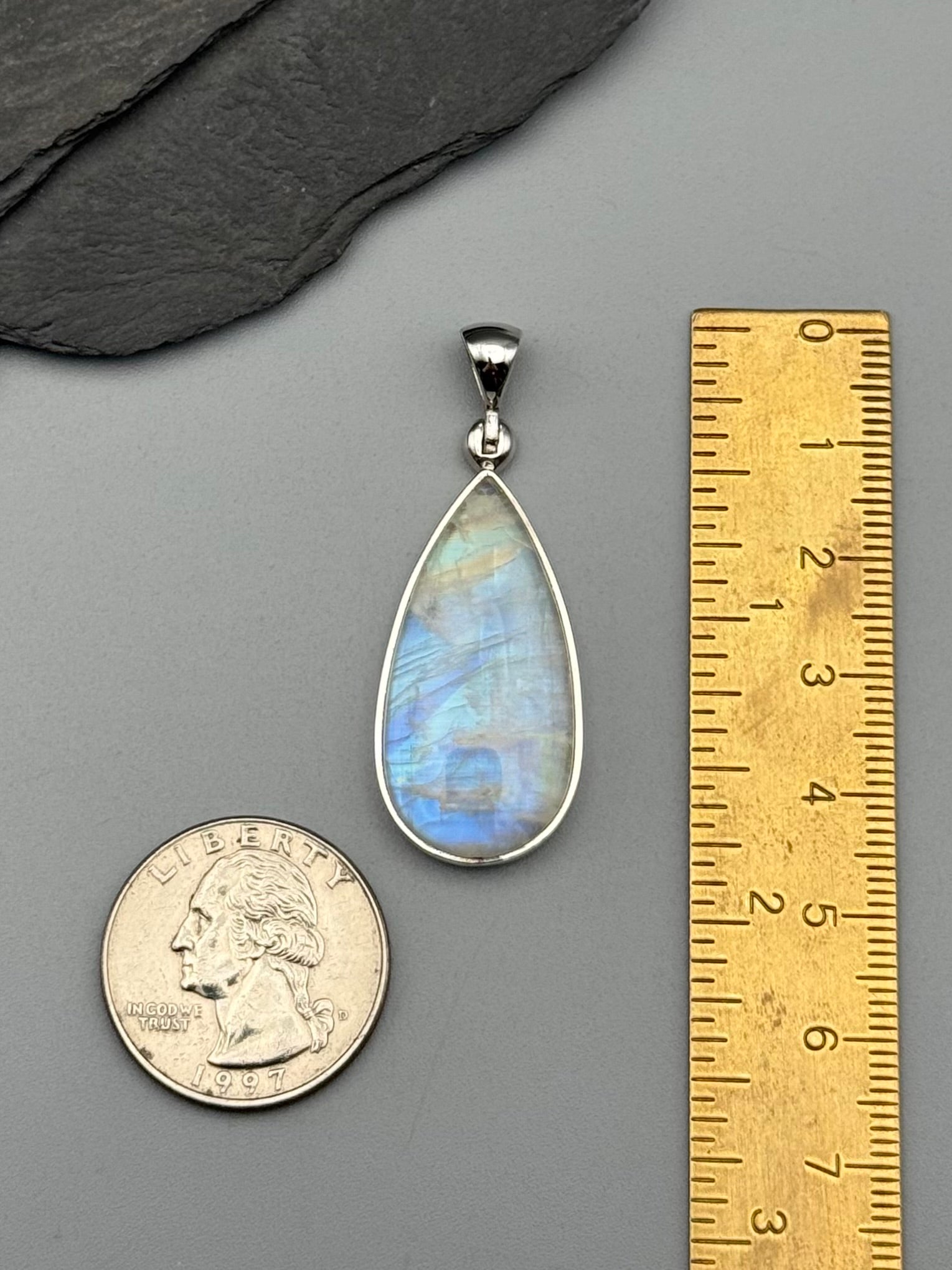 •RAINBOW MOONSTONE - SIMPLE TEARDROP• sterling silver pendant