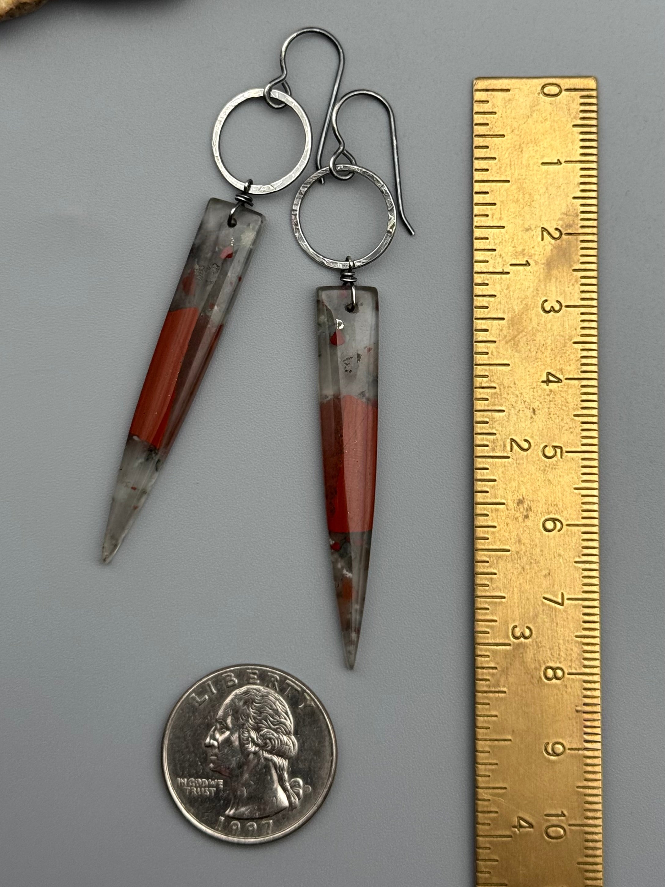 •LUNA• bloodstone fang + silver earrings