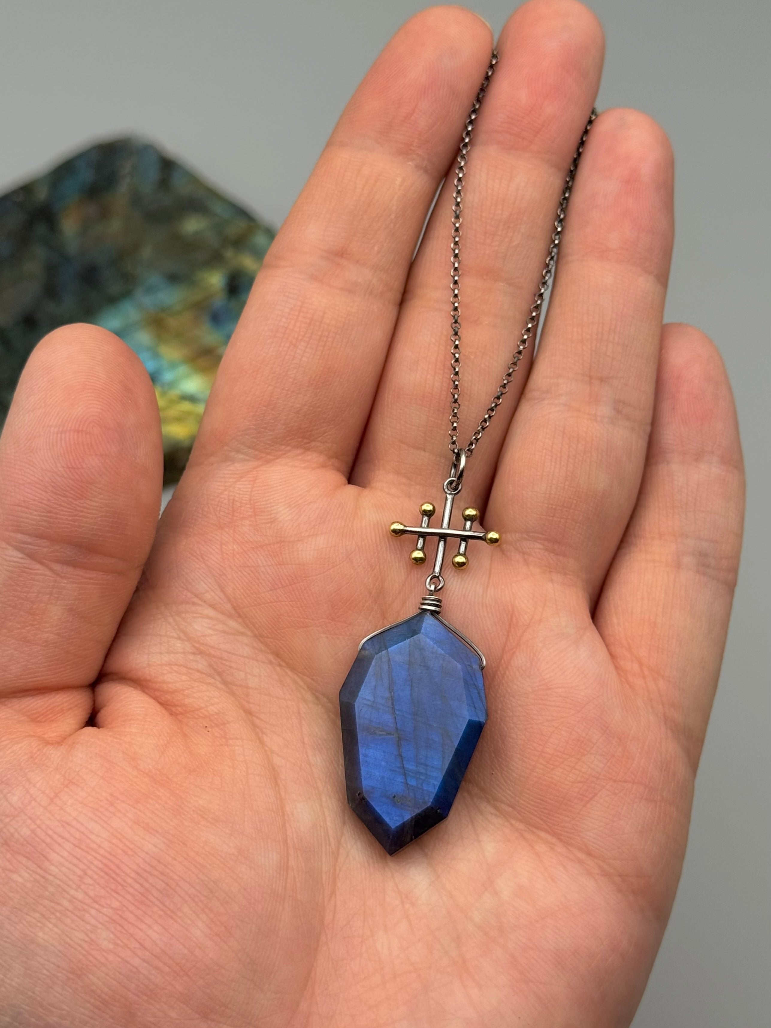 •INVOKE• labradorite petal + mixed metal necklace (26"-28" long)