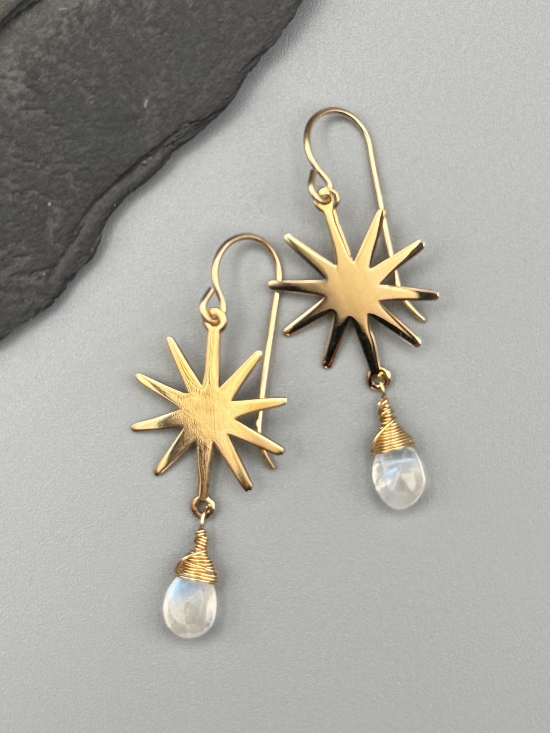 •STARBURST• rainbow moonstone + gold earrings