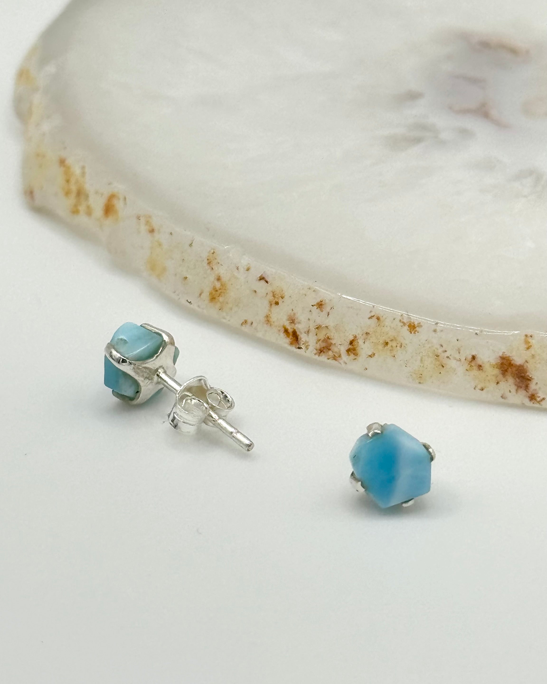 •LARIMAR - FREEFORM• silver prong set stud earrings