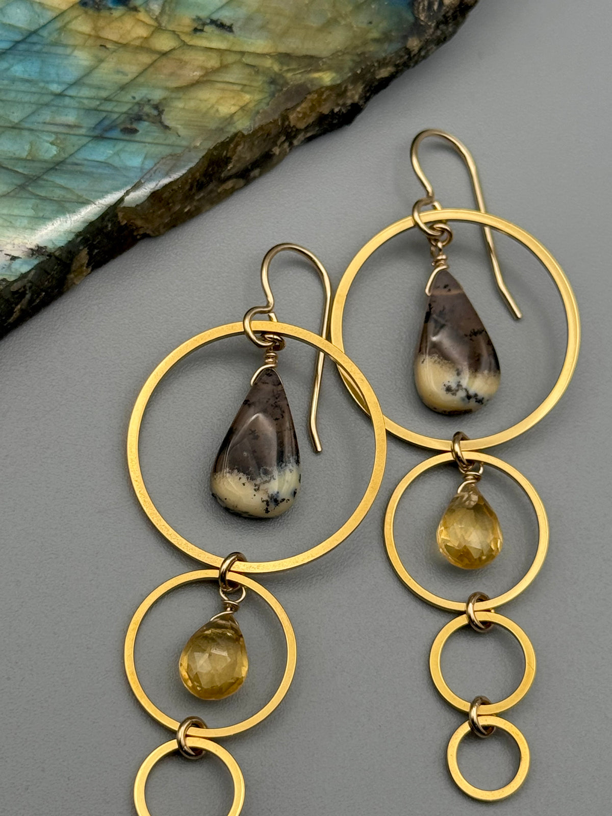•EIGHT OF CUPS• dendritic opal + citrine gold earrings