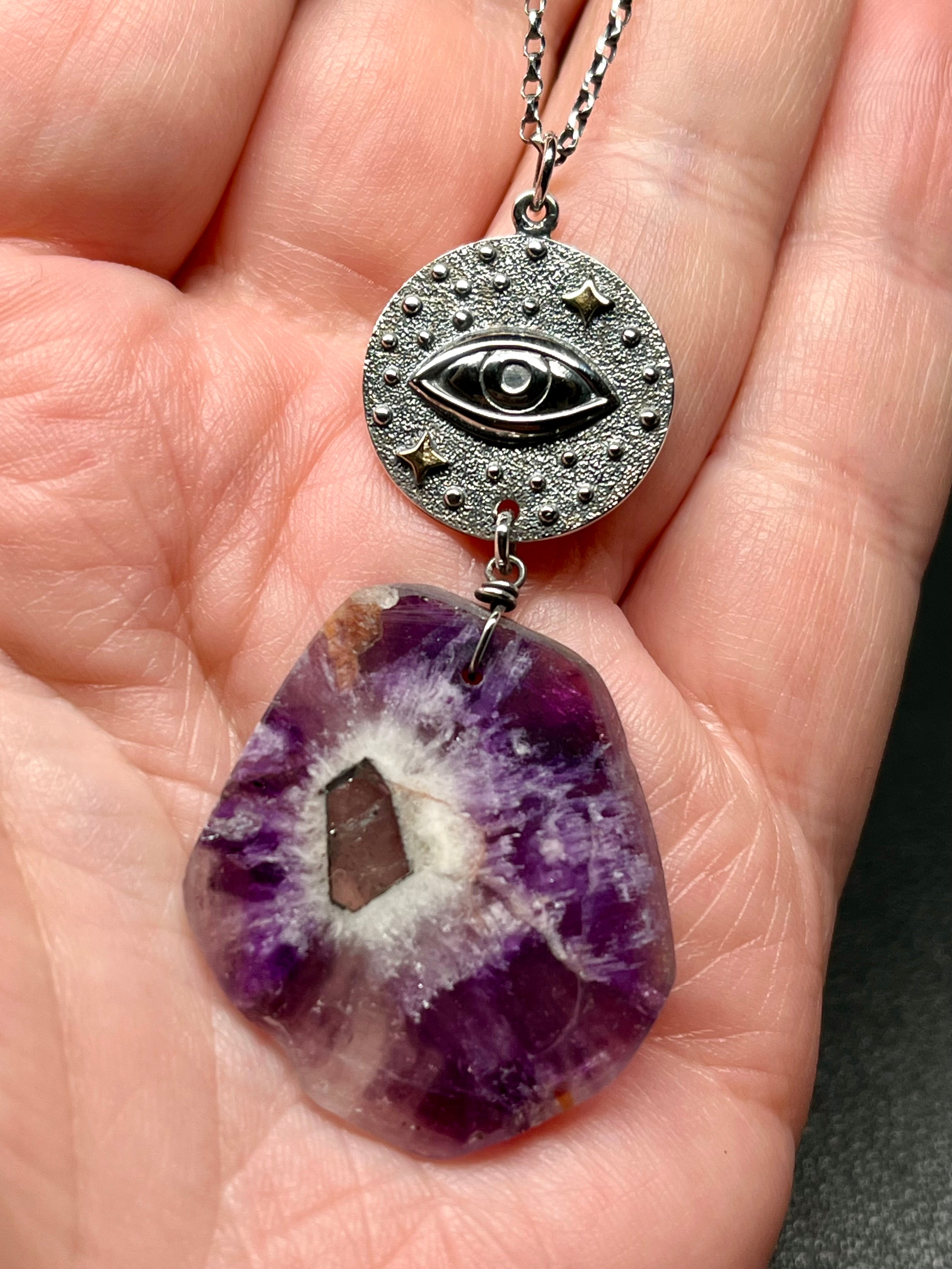 •INVOKE• amethyst + protective eye + silver necklace (18"-20")