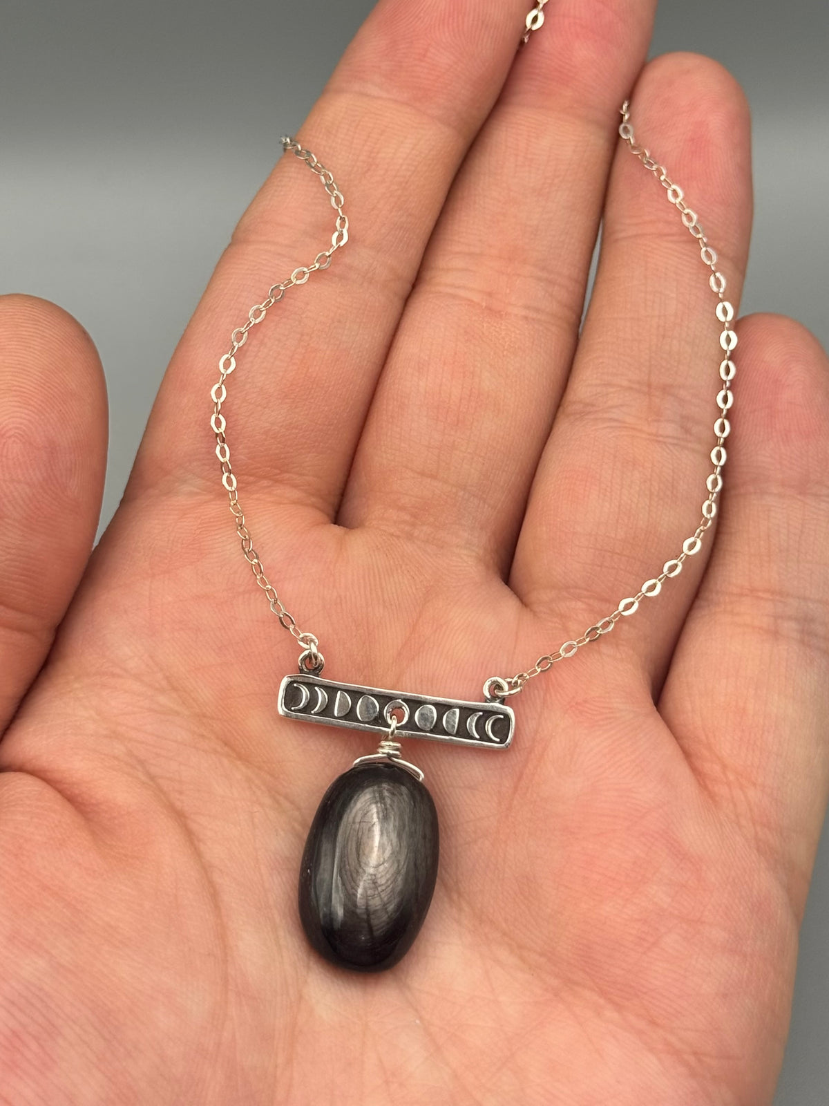 •NYX• hypersthene + silver necklace (17"-19" long)