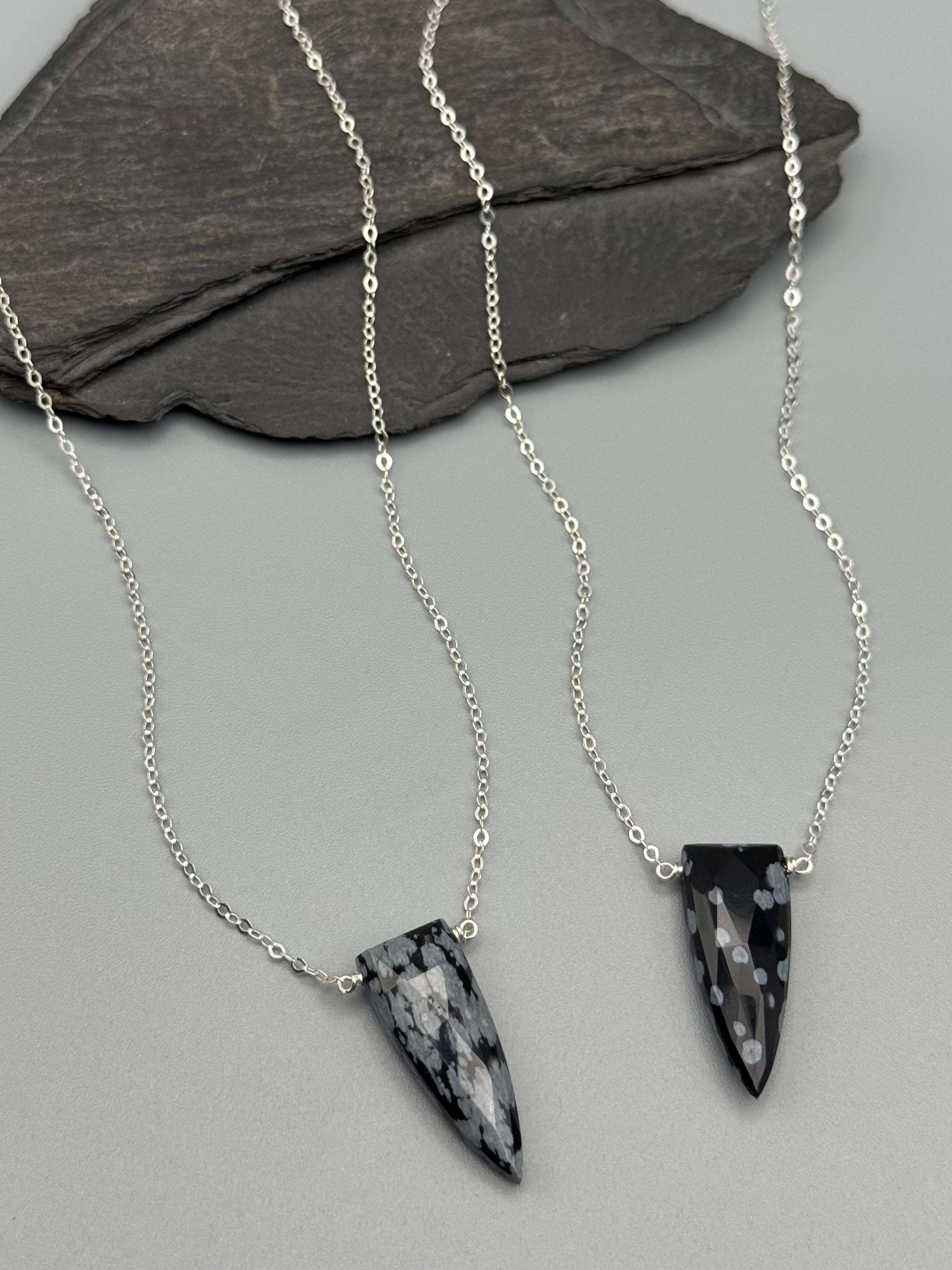 •STRAY• faceted snowflake obsidian fang + silver necklace (various lengths)