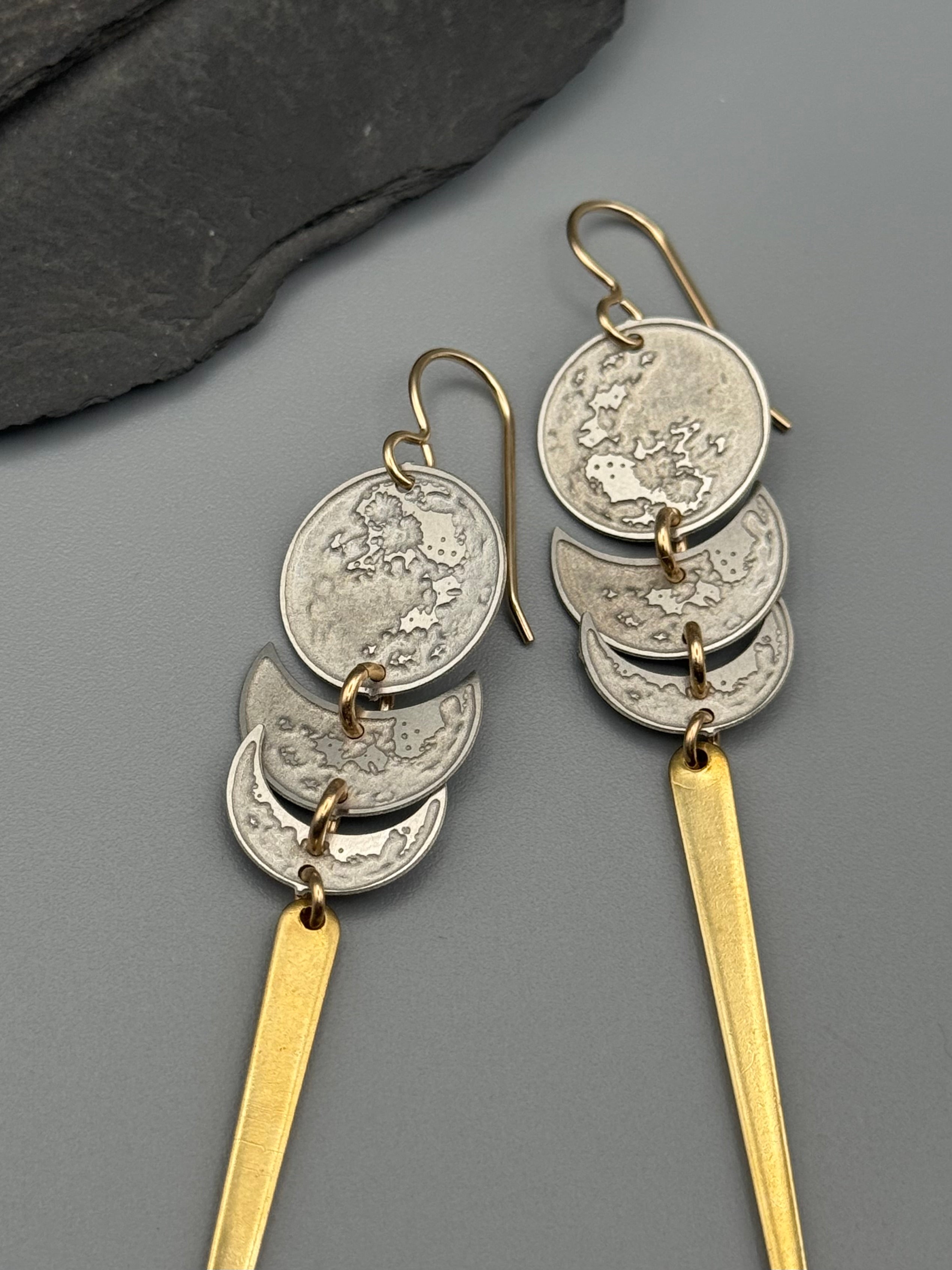•MOON STACK• mixed metal dangle earrings