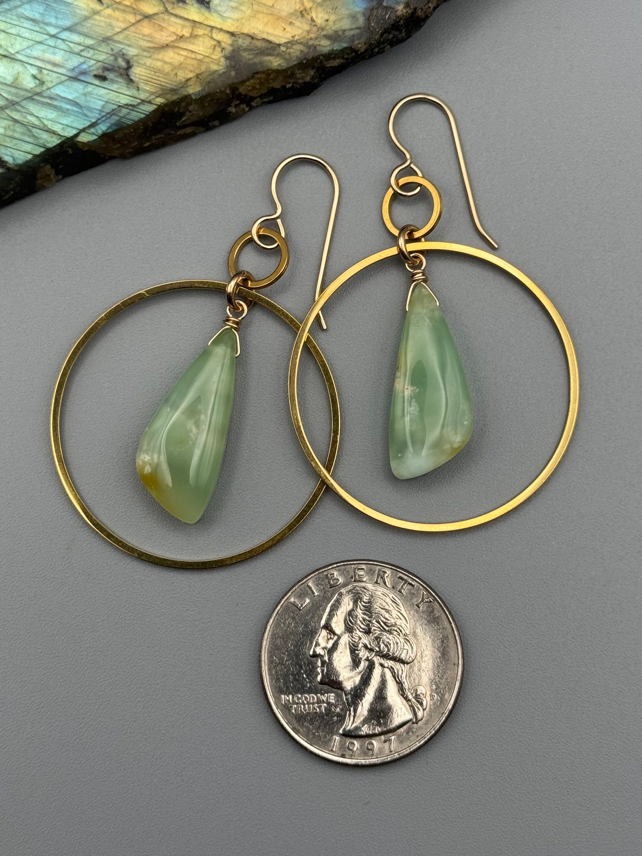 •EQUA-LUNA• chrysoprase wing + gold earrings