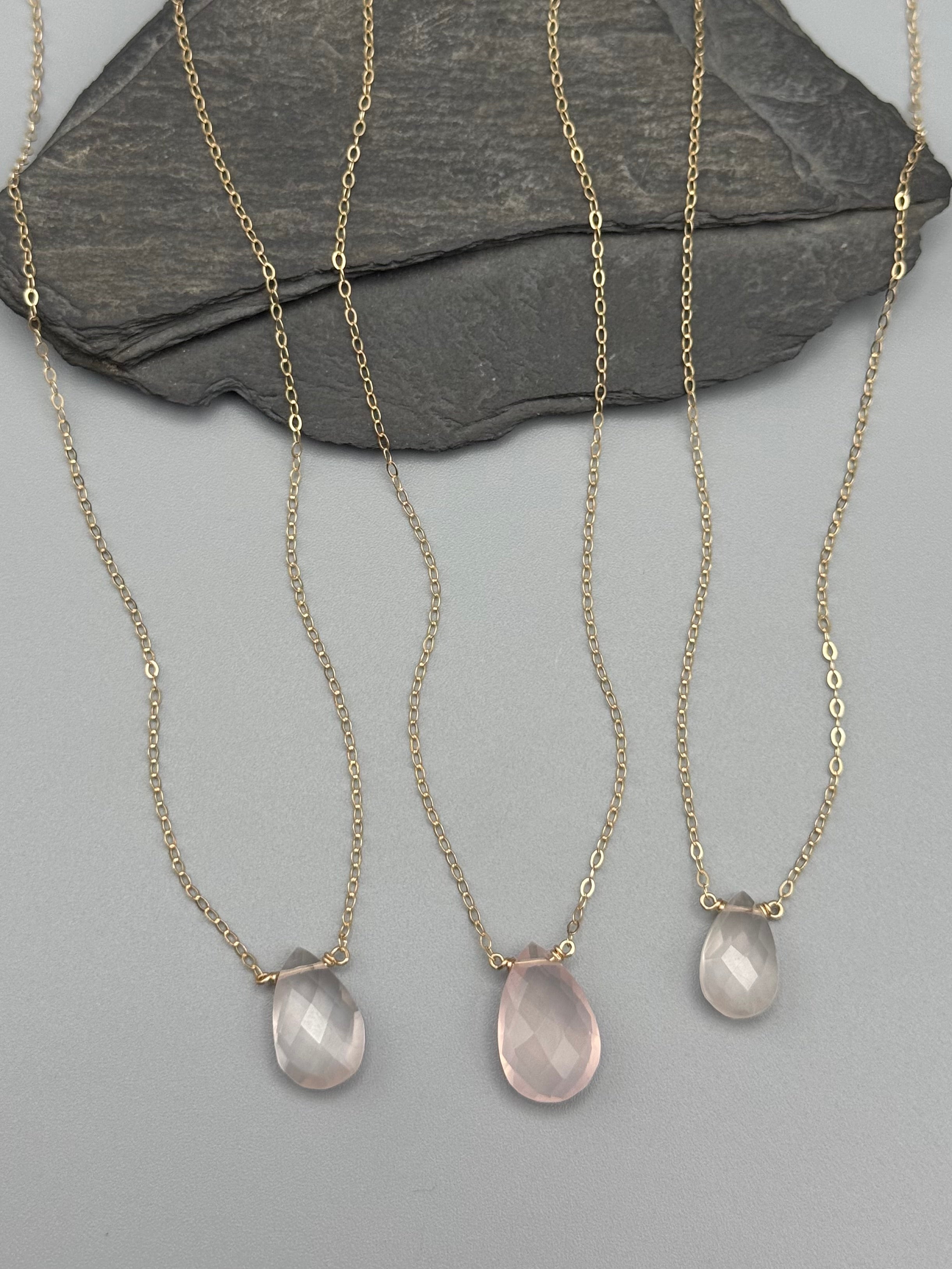 •STRAY• faceted rose quartz teardrop + gold necklace (various lengths)