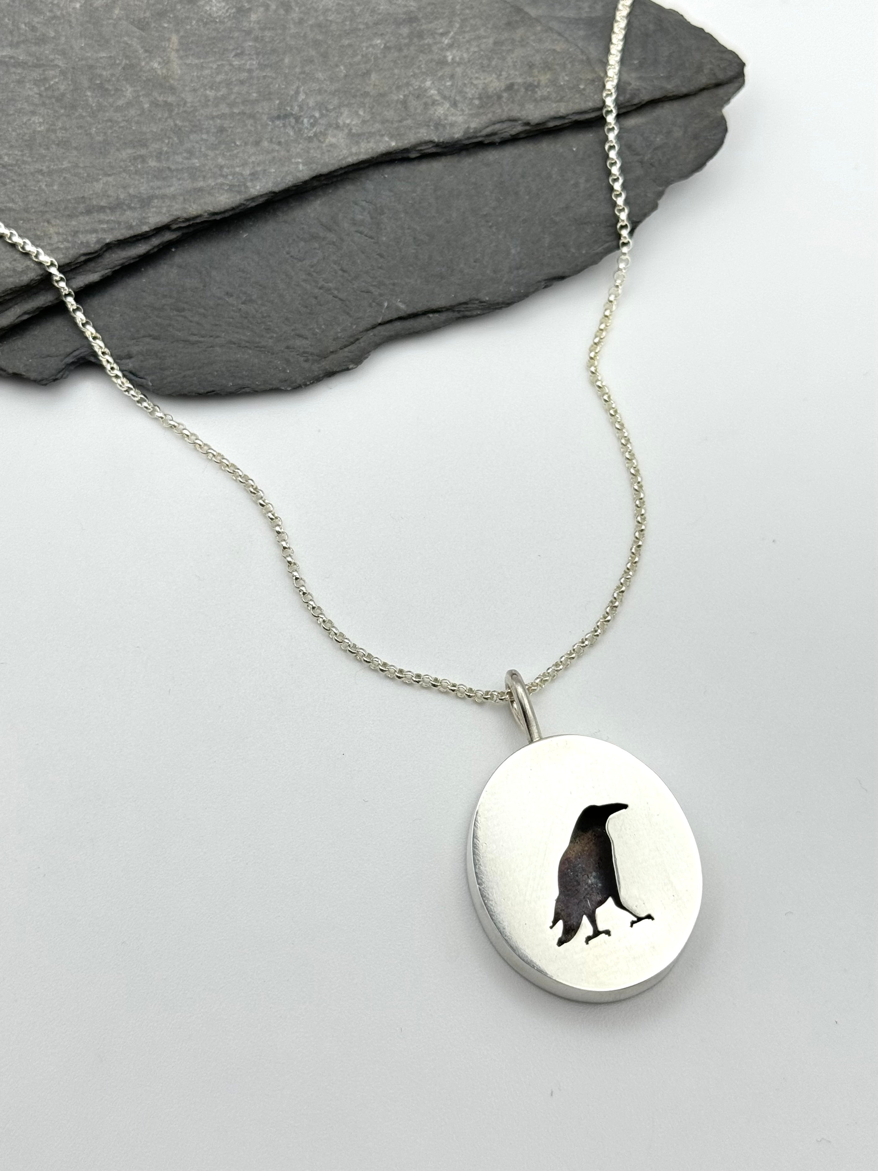 •NEVERMORE - LARGE• silver raven shadowbox necklace (18" long)