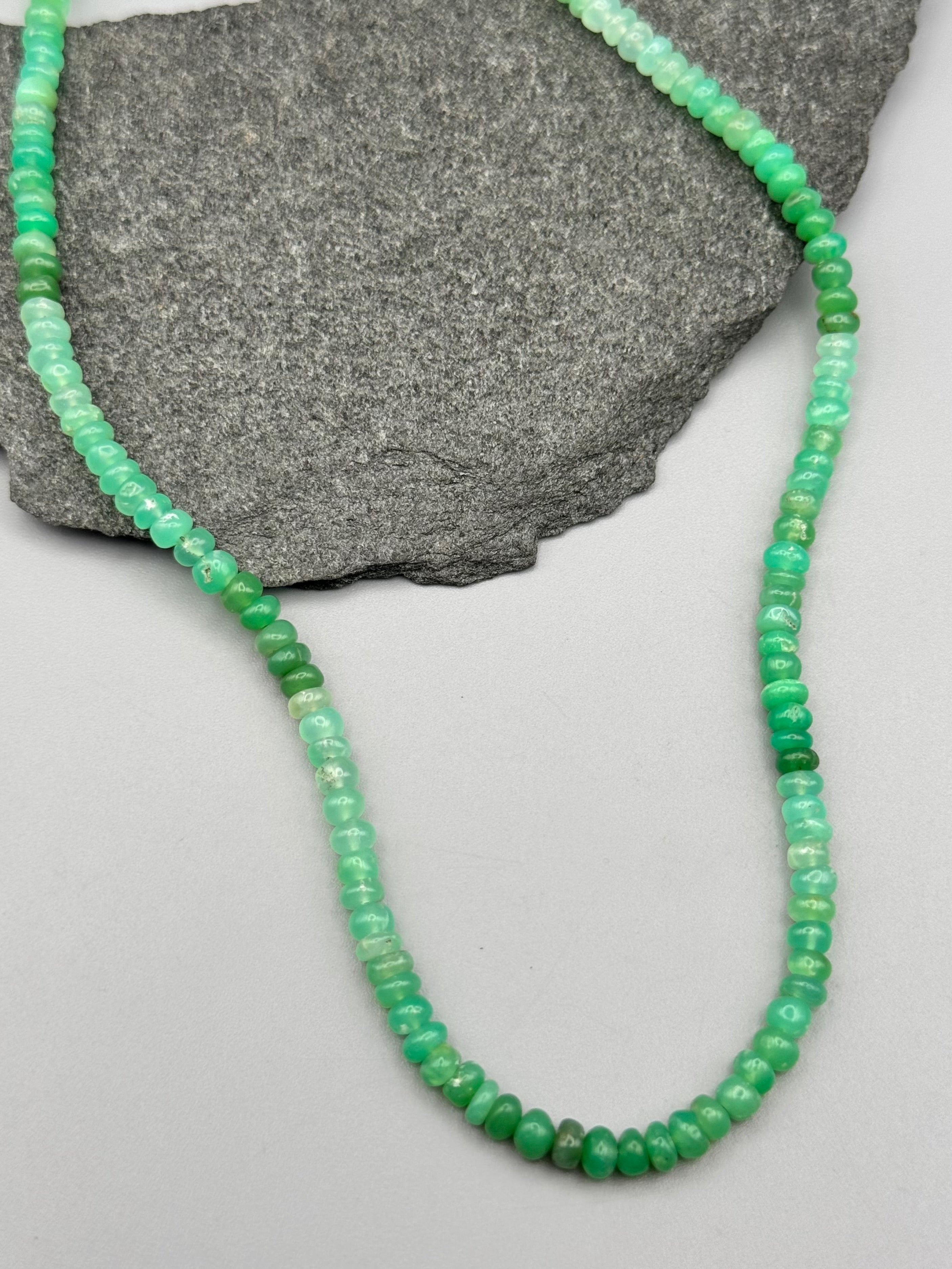 •CHRYSOPRASE - STRAND• silver beaded necklace (17" - 19" long)