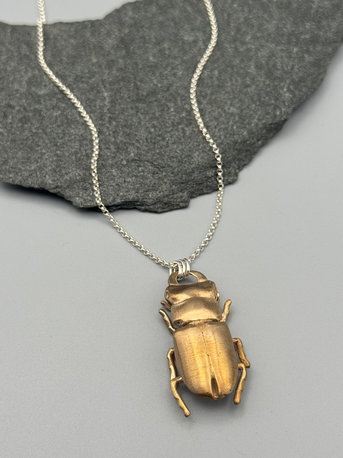 •STAG BEETLE• bronze cast necklace (26" - 29" long)