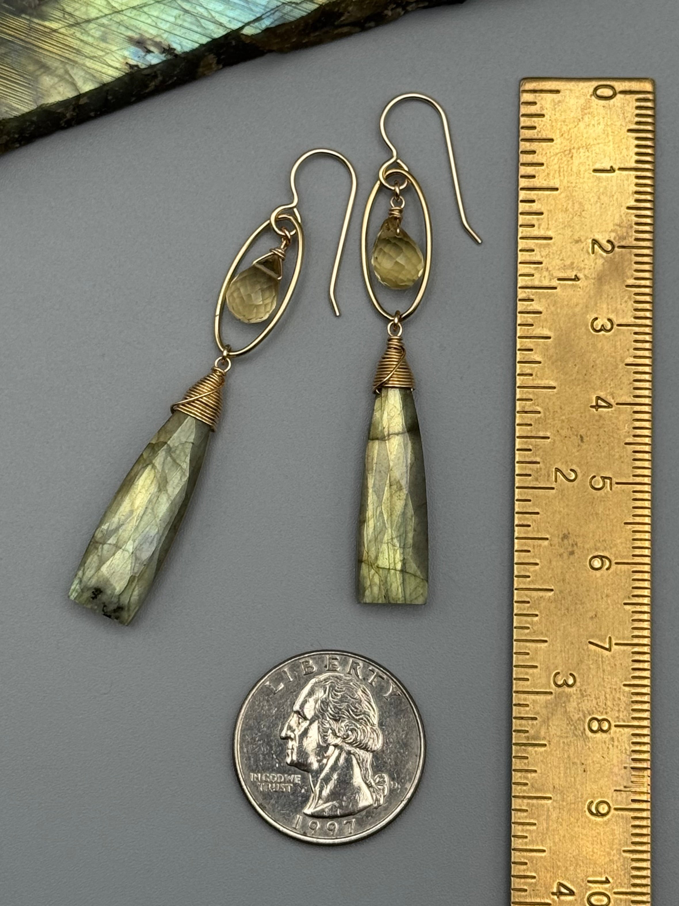 •LUNA• faceted citrine + labradorite gold earrings