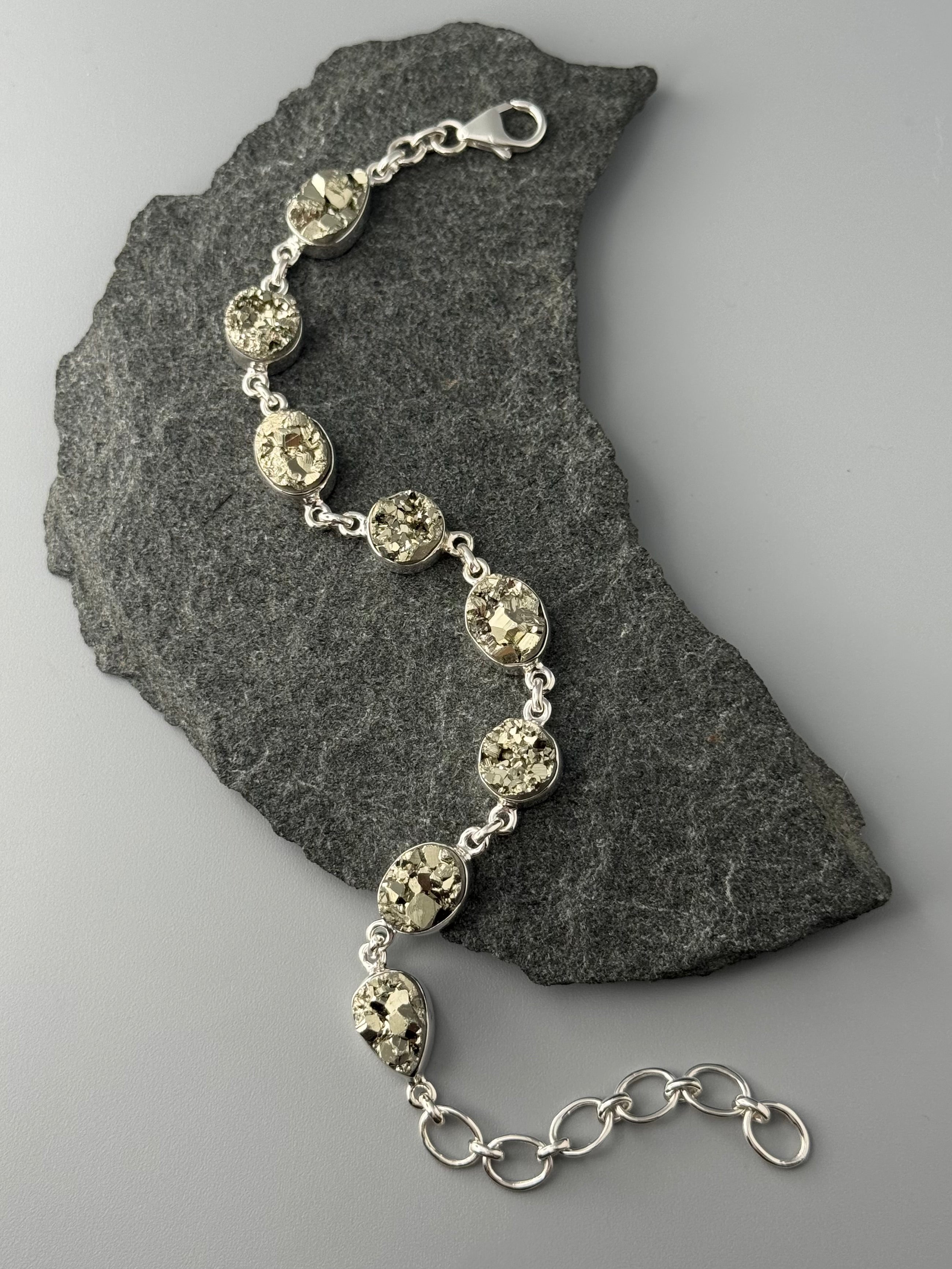 •PYRITE - GEO MIX• linked silver bracelet (7.25" - 9")