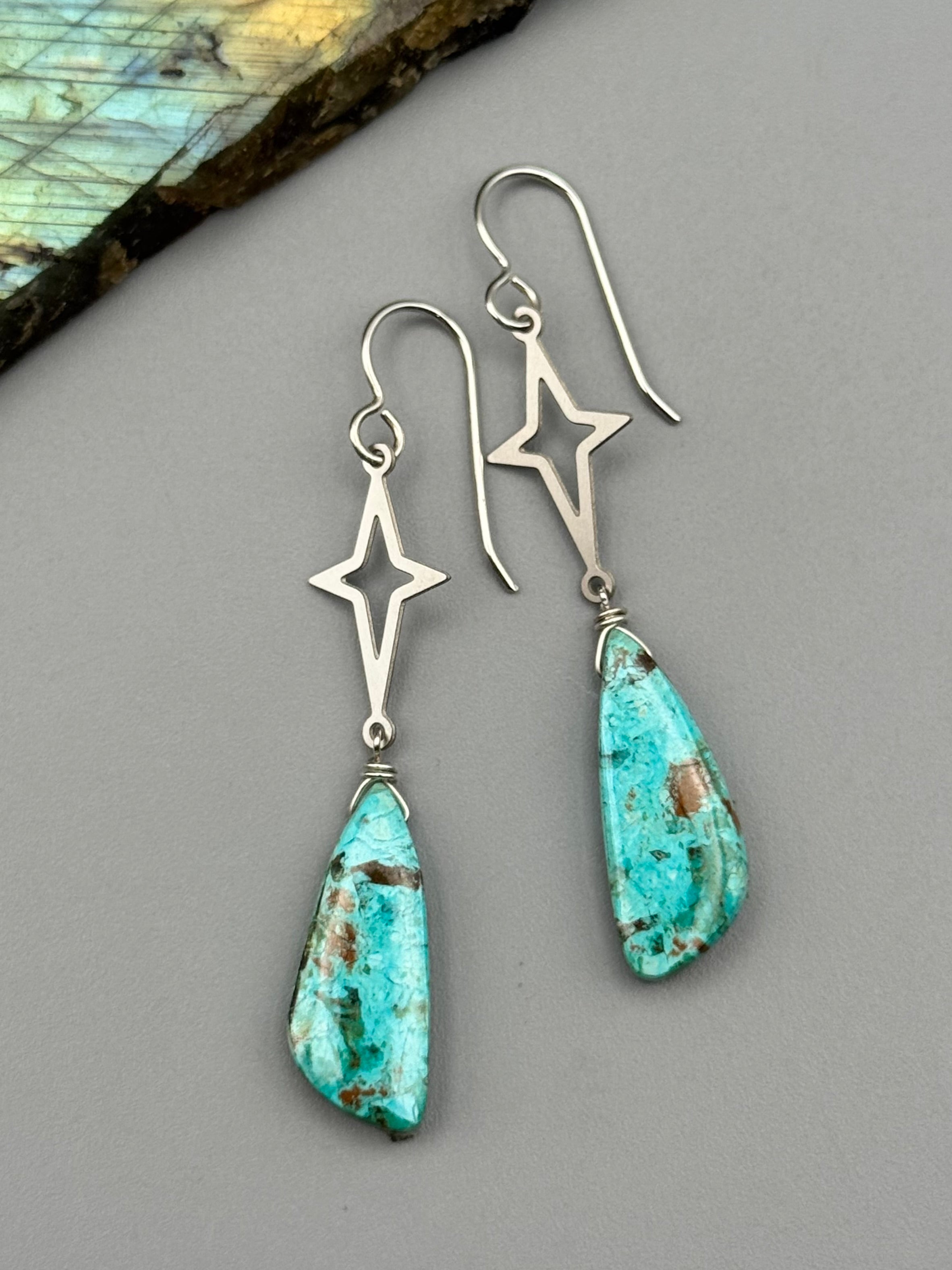 •WANDERING STAR• chrysocolla wing + silver earrings