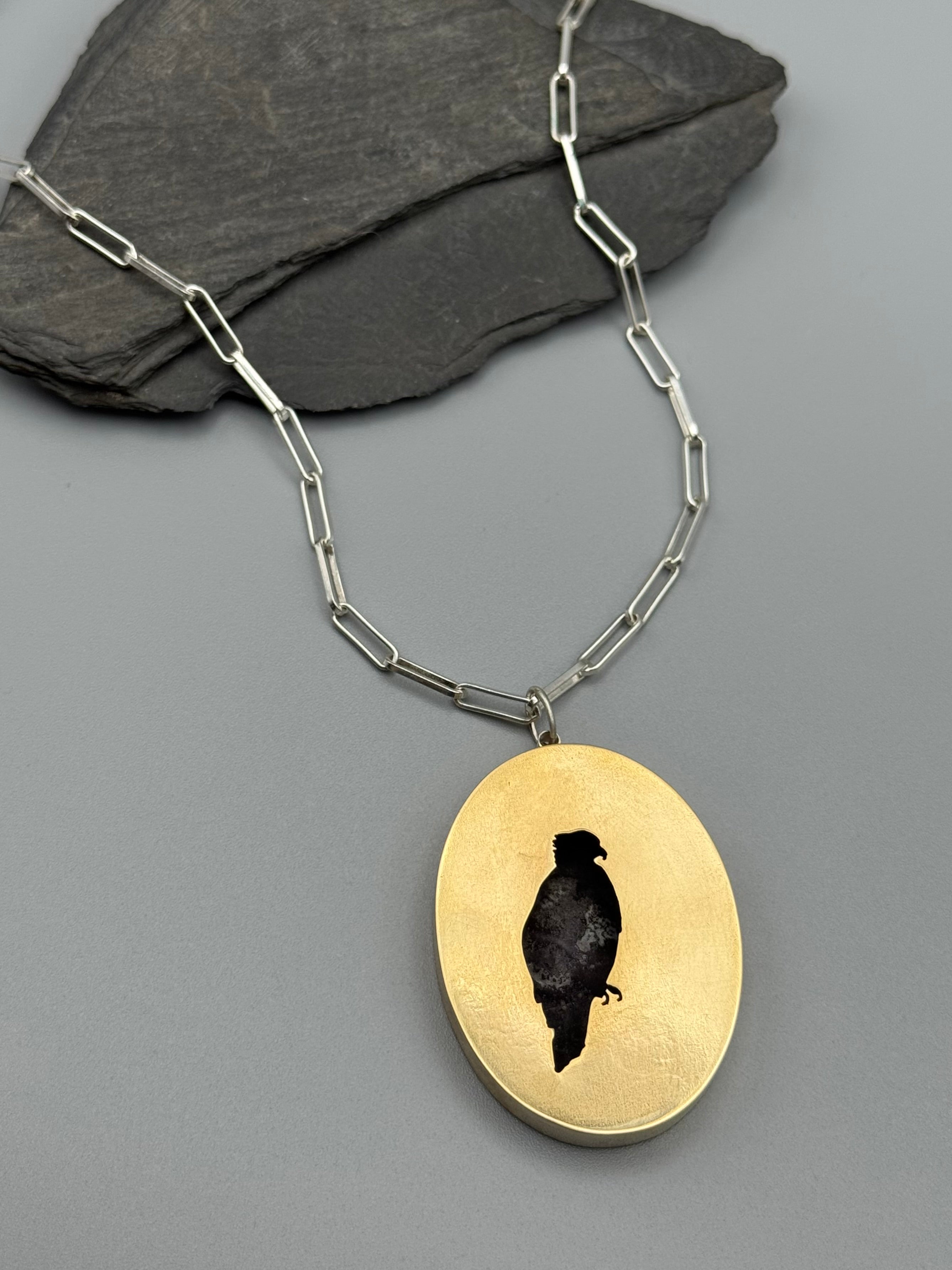 •HAWK• brass shadowbox necklace (18" long)