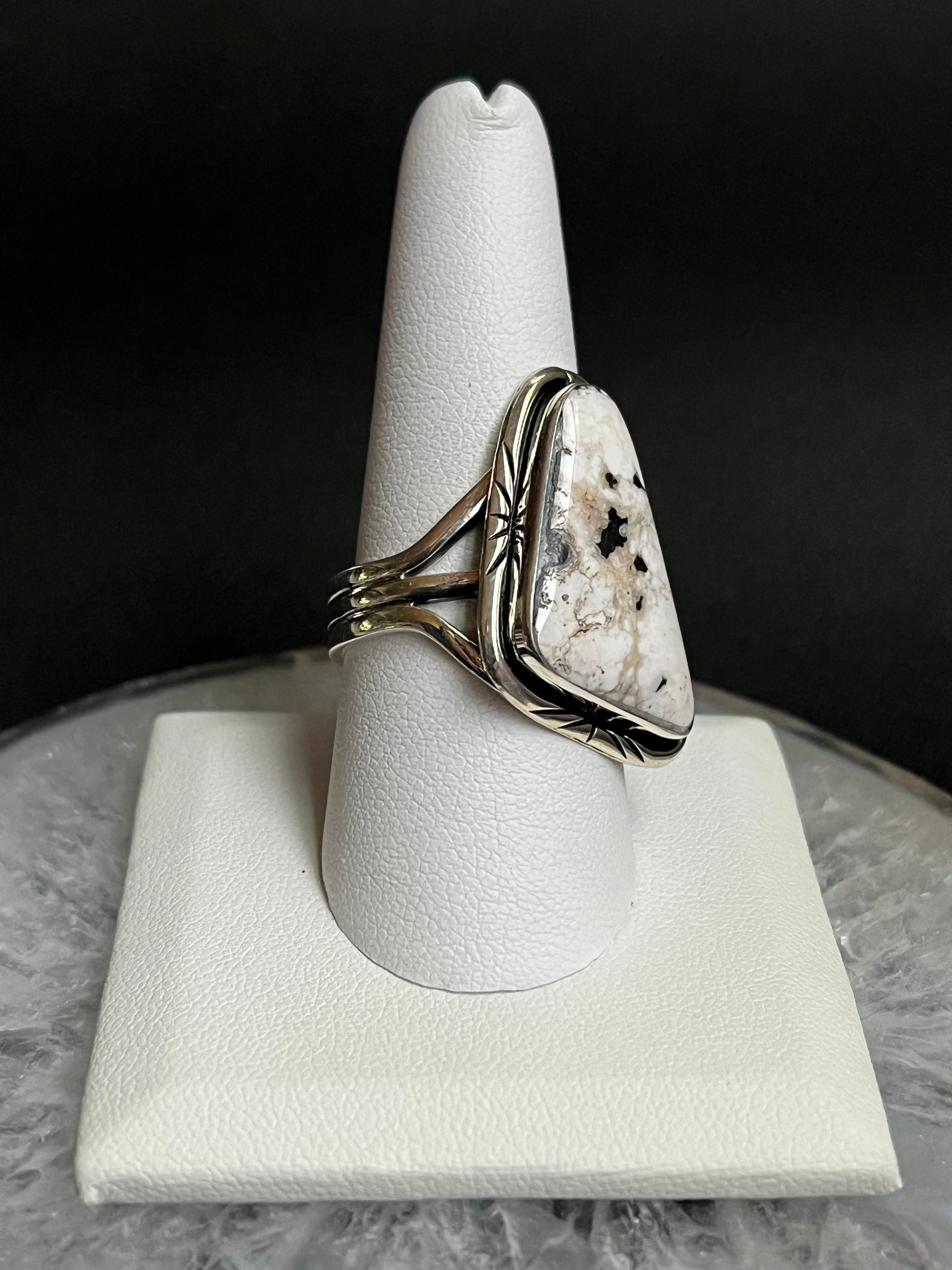 •WHITE BUFFALO TURQUOISE• Navajo silver ring (size 9.75)